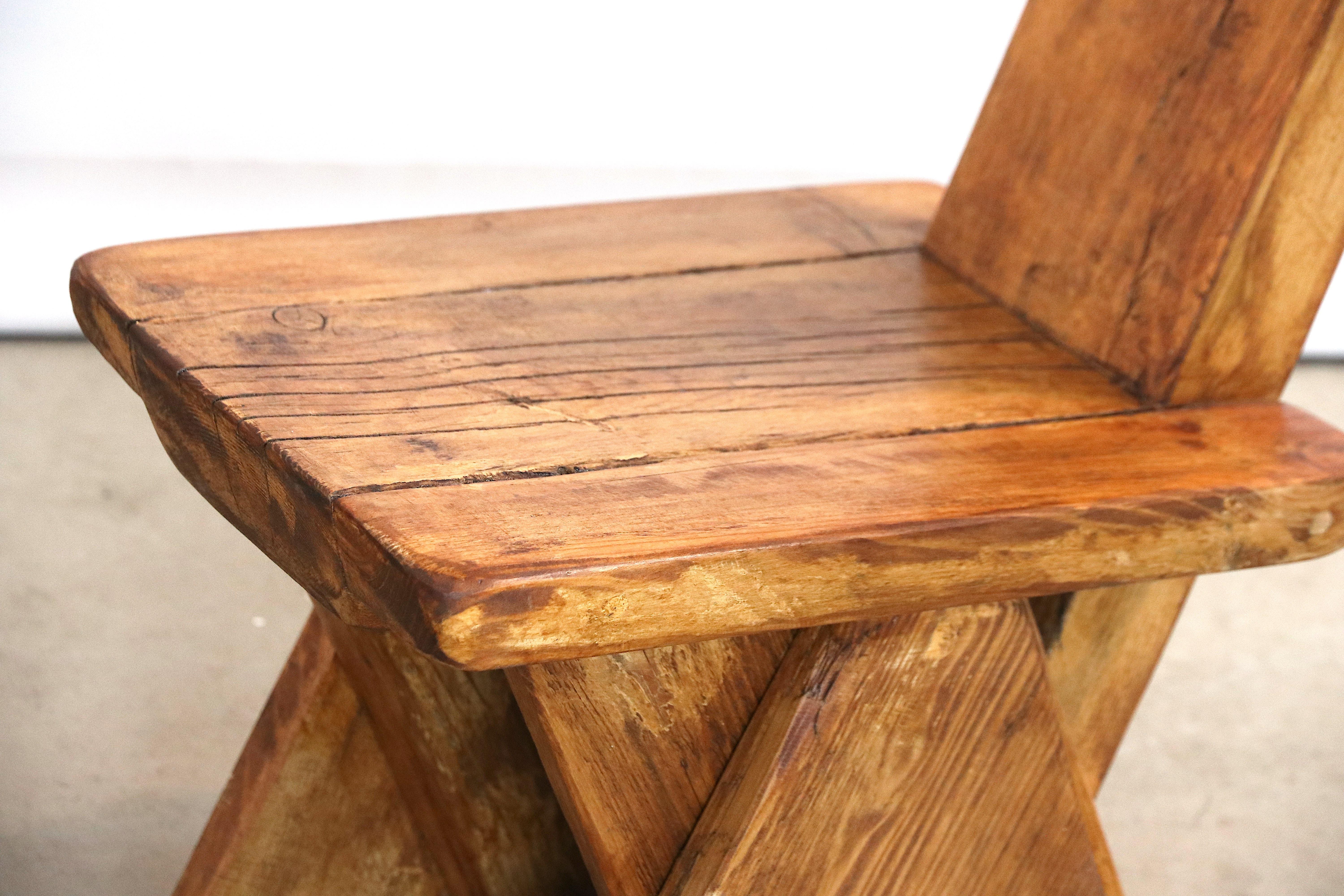 Brutalist Pierre Jeanneret Style Decorative Stool or Low Chair in French Oak 2