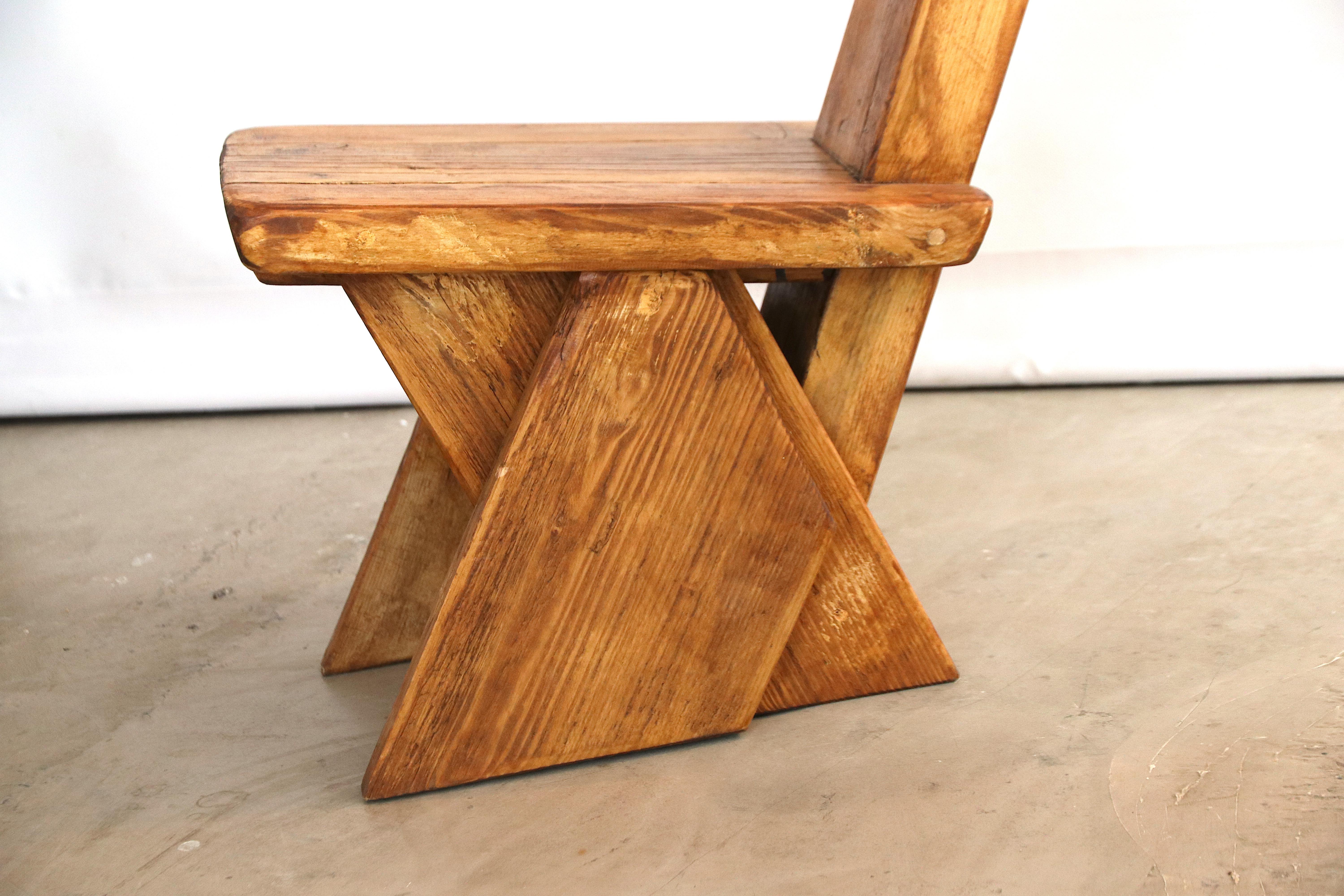 Brutalist Pierre Jeanneret Style Decorative Stool or Low Chair in French Oak 3