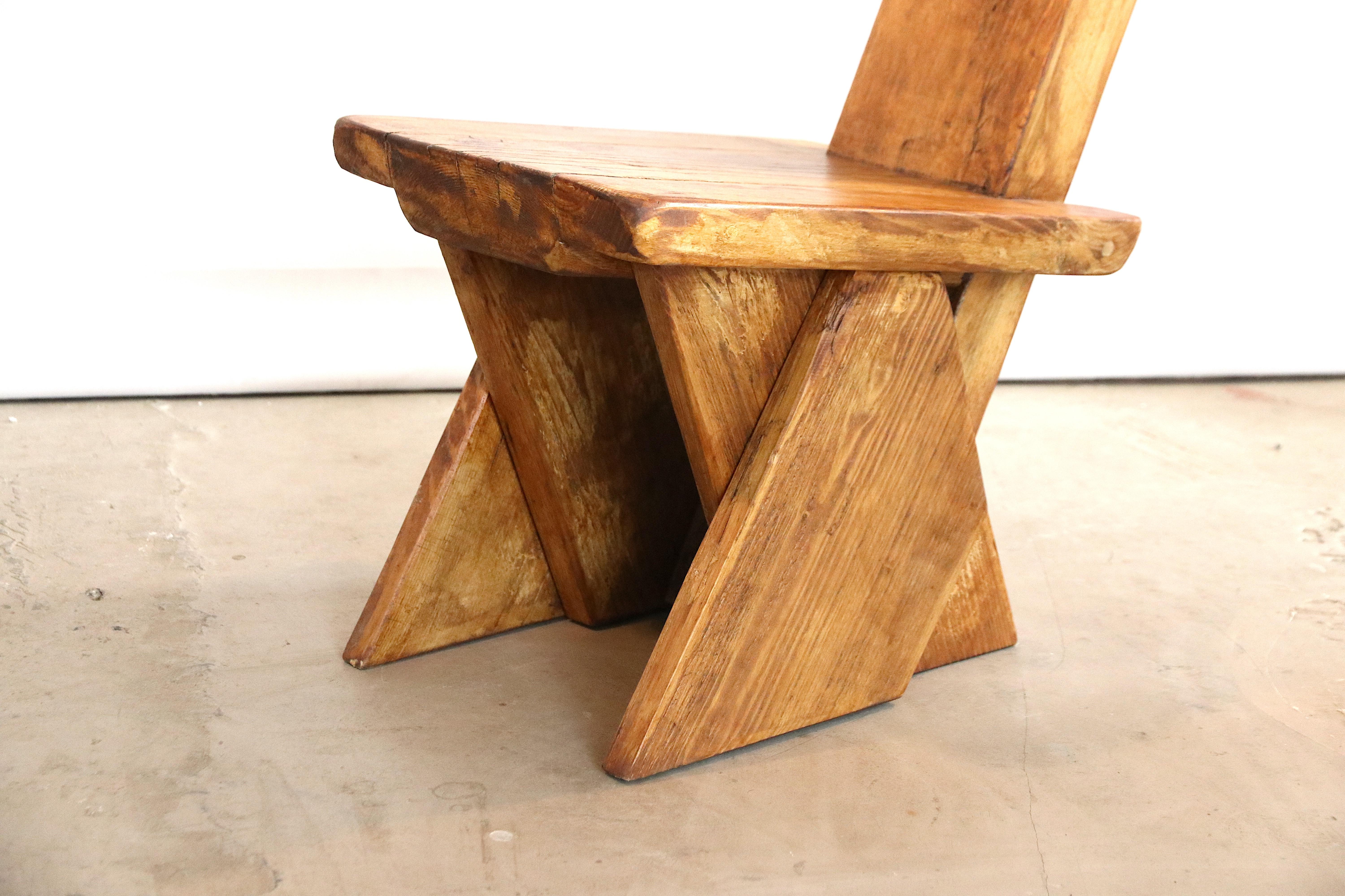 Brutalist Pierre Jeanneret Style Decorative Stool or Low Chair in French Oak 4