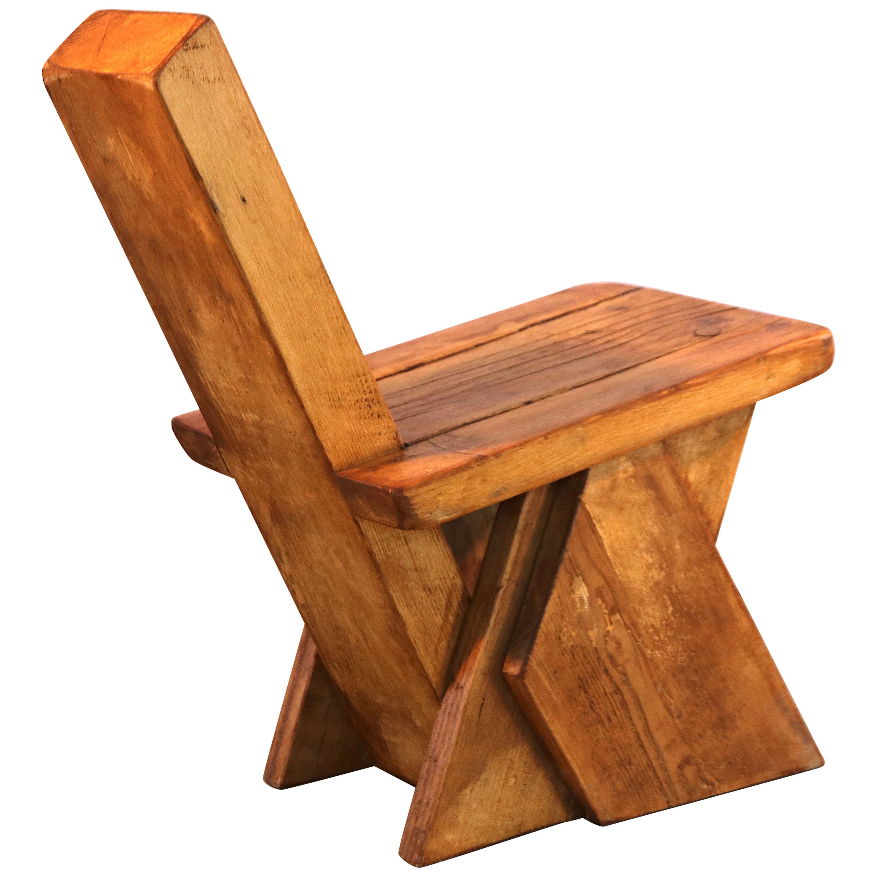 Brutalist Pierre Jeanneret Style Decorative Stool or Low Chair in French Oak