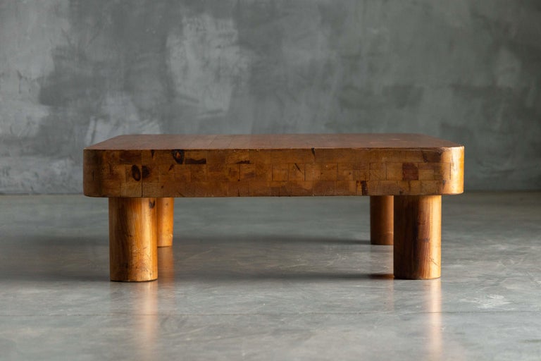 Brutalist Pine Coffee Table, France, Circa 1960, Mid-Century