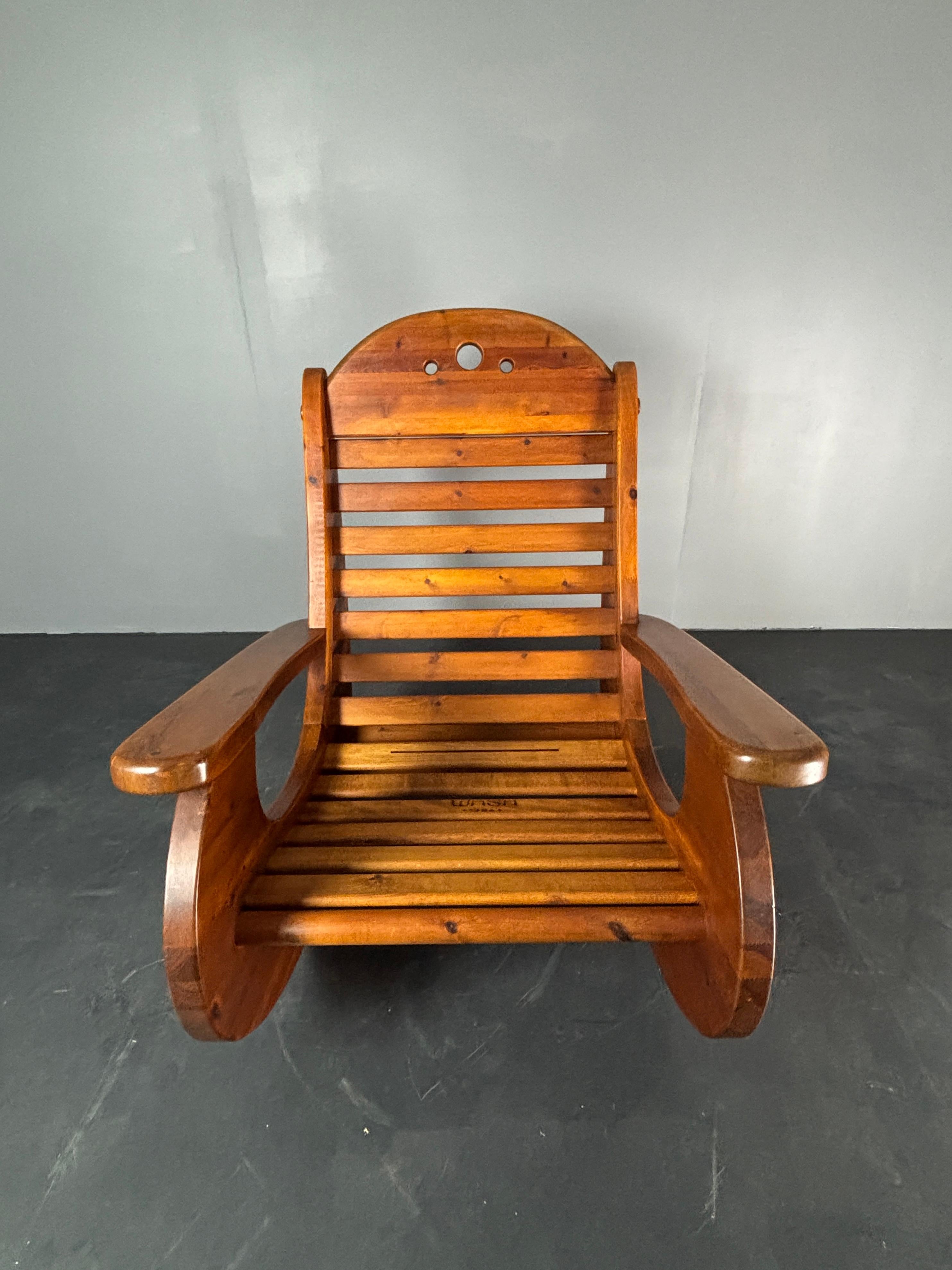 Chaise longue à bascule en pin brutale avec assise en cuir par Wasa 1984 en vente 9