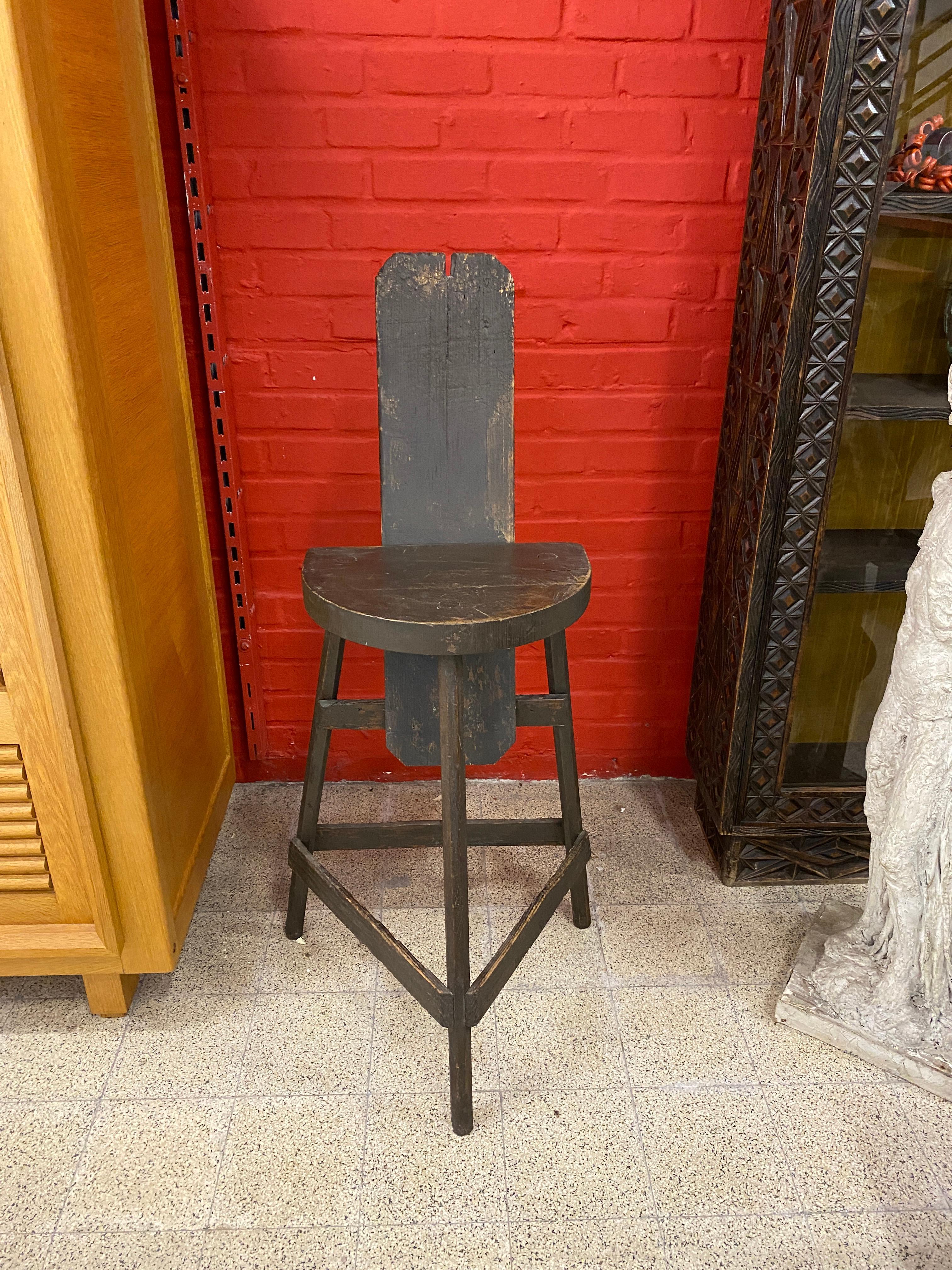 Brutalist Pine Stool, circa 1950 For Sale 5