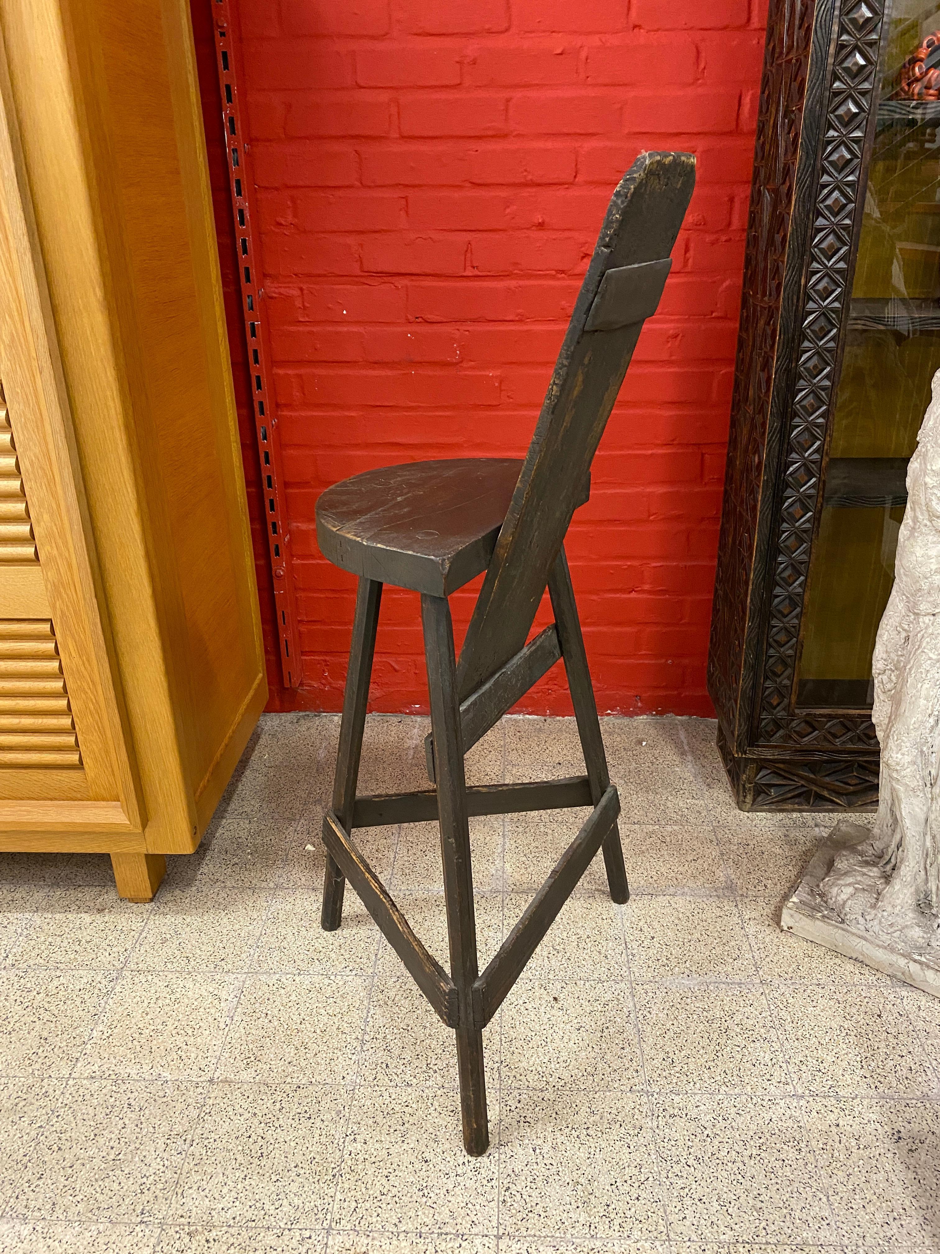 French Brutalist Pine Stool, circa 1950 For Sale