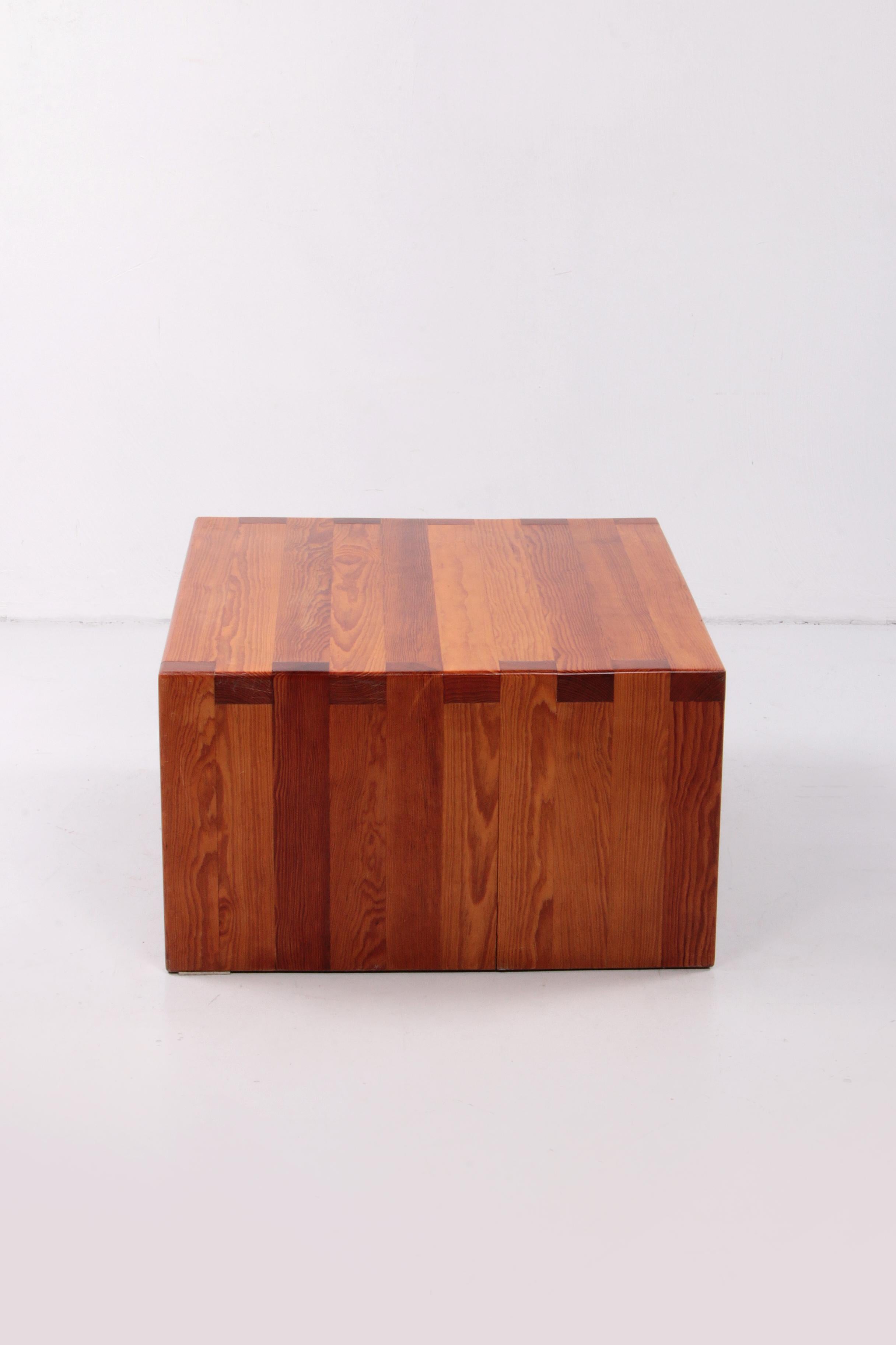 Late 20th Century Brutalist Pine wood French coffee table, 1970 France For Sale
