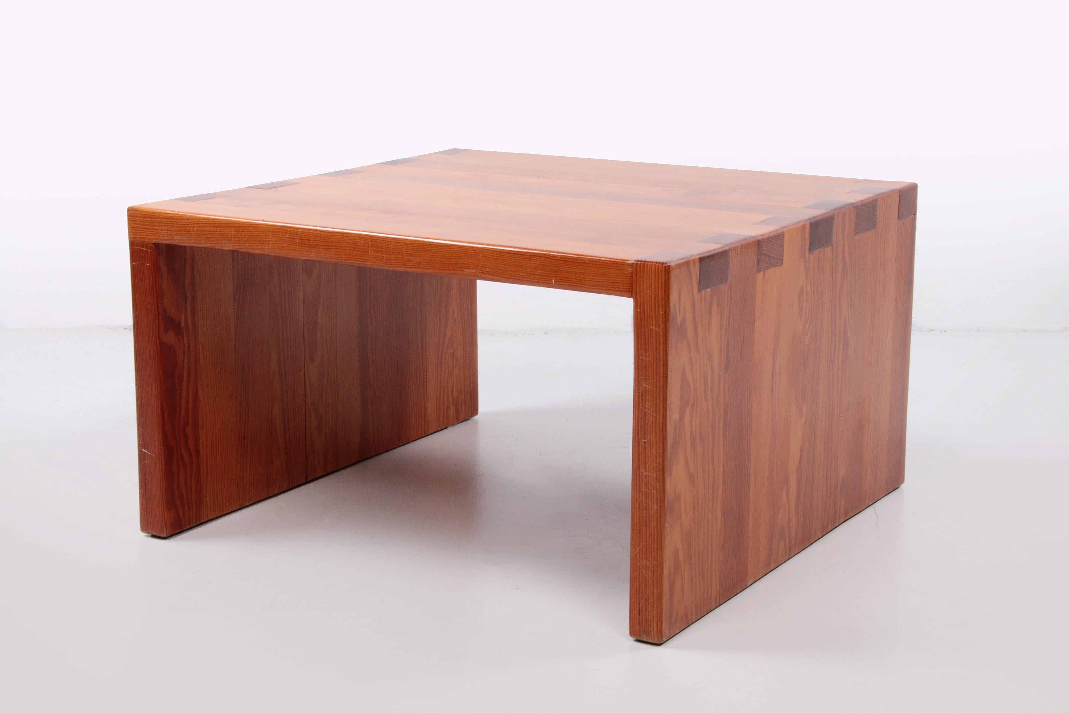 Brutalist Pine wood French coffee table, 1970 France For Sale 1