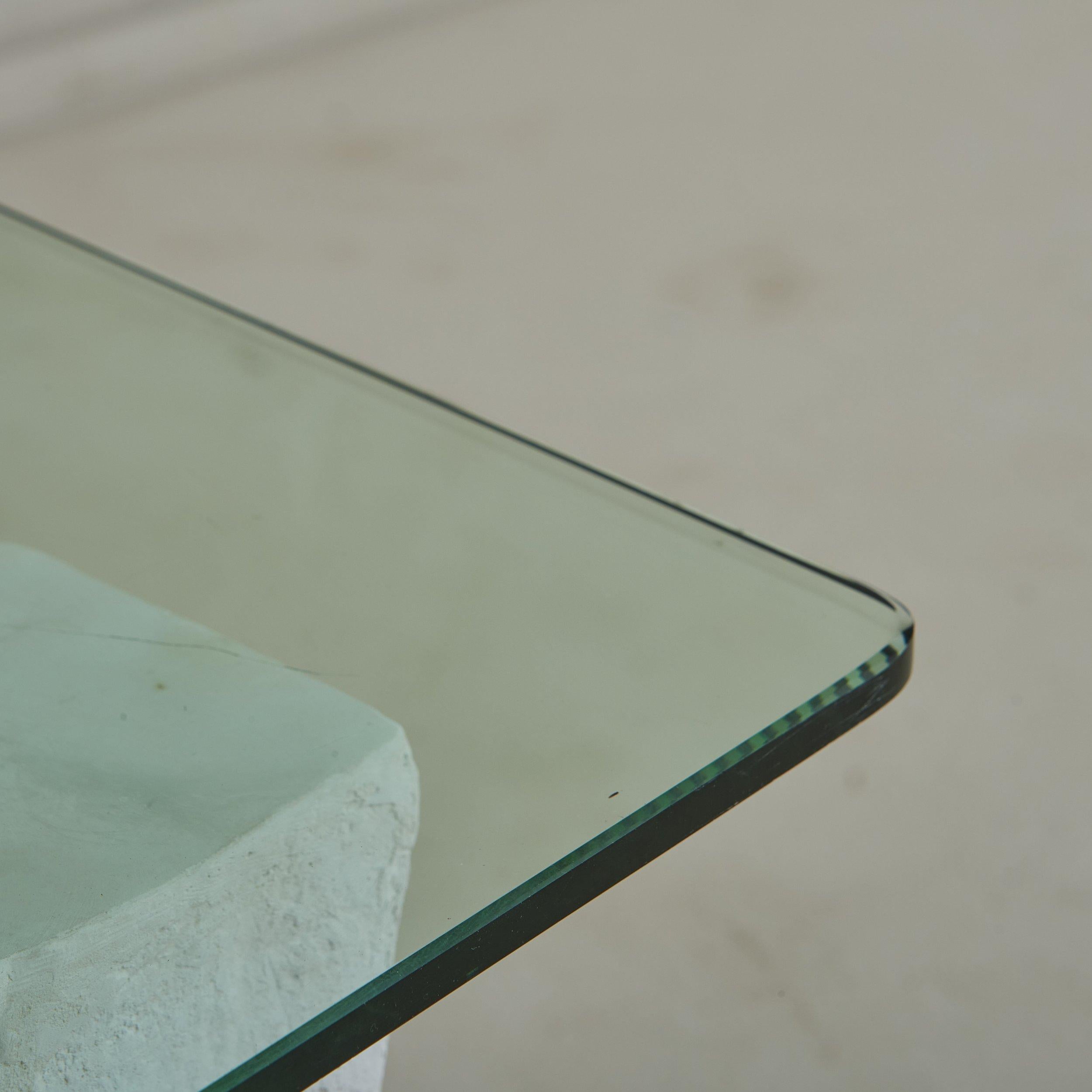 Brutalist Plaster Base Coffee Table with Glass Top, France 20th Century For Sale 6