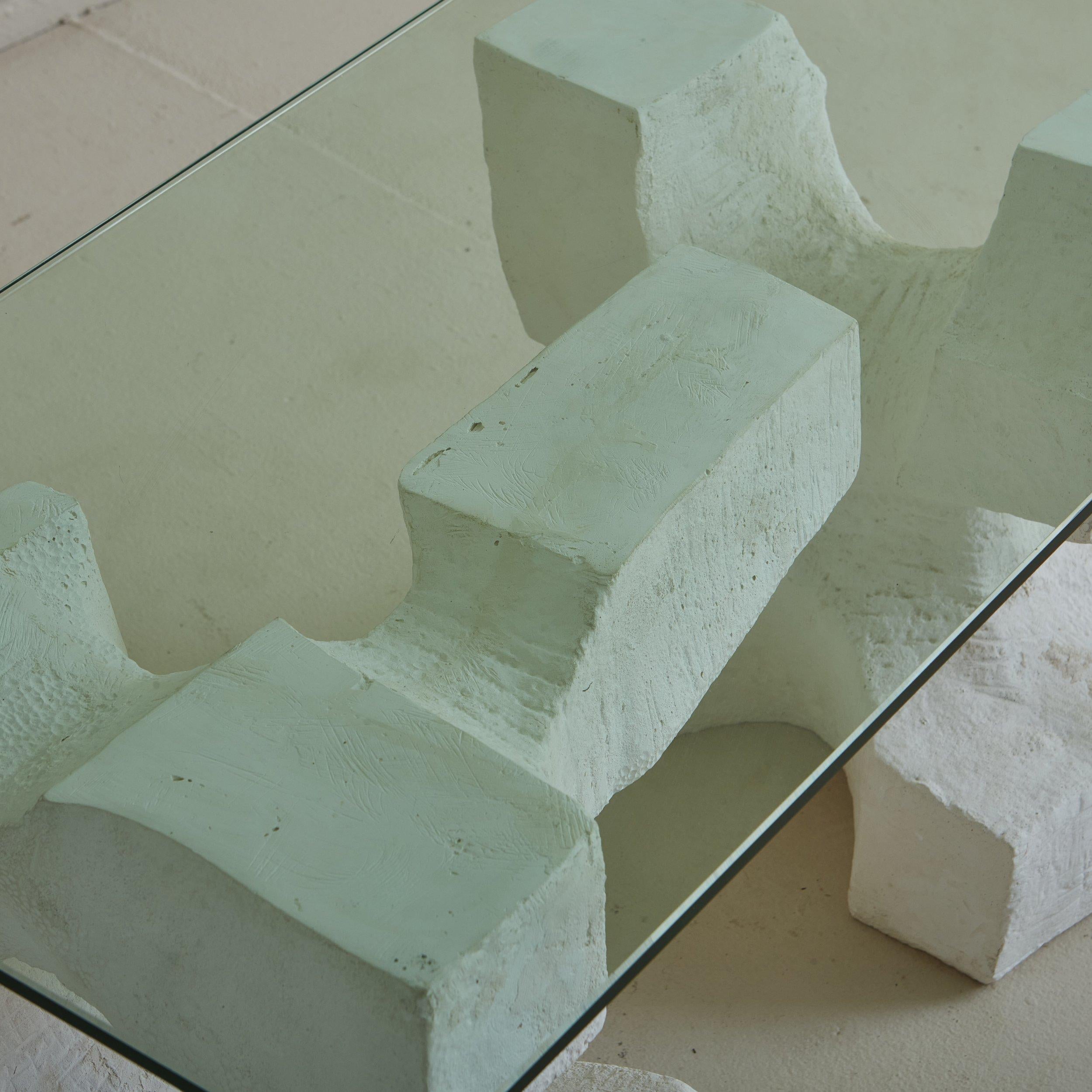 Brutalist Plaster Base Coffee Table with Glass Top, France 20th Century For Sale 1