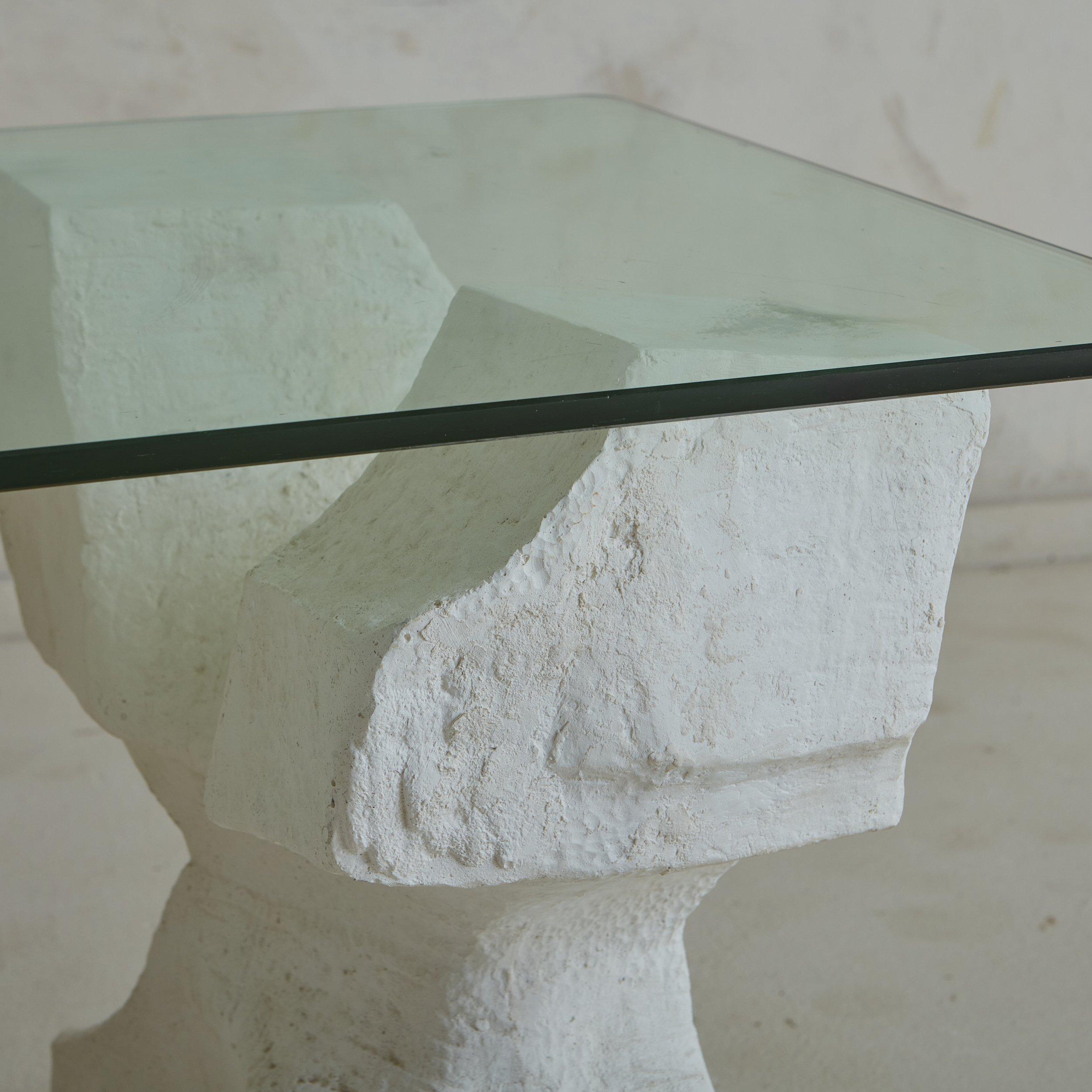 Brutalist Plaster Base Coffee Table with Glass Top, France 20th Century For Sale 3
