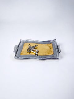 Vide-poche brutaliste de Leopold, bronze et aluminium 1970, Espagne