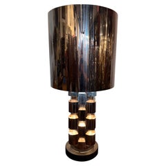 Brutalist Polished Chrome Table Lamp by Curtis Jere / tower / large chrome shade