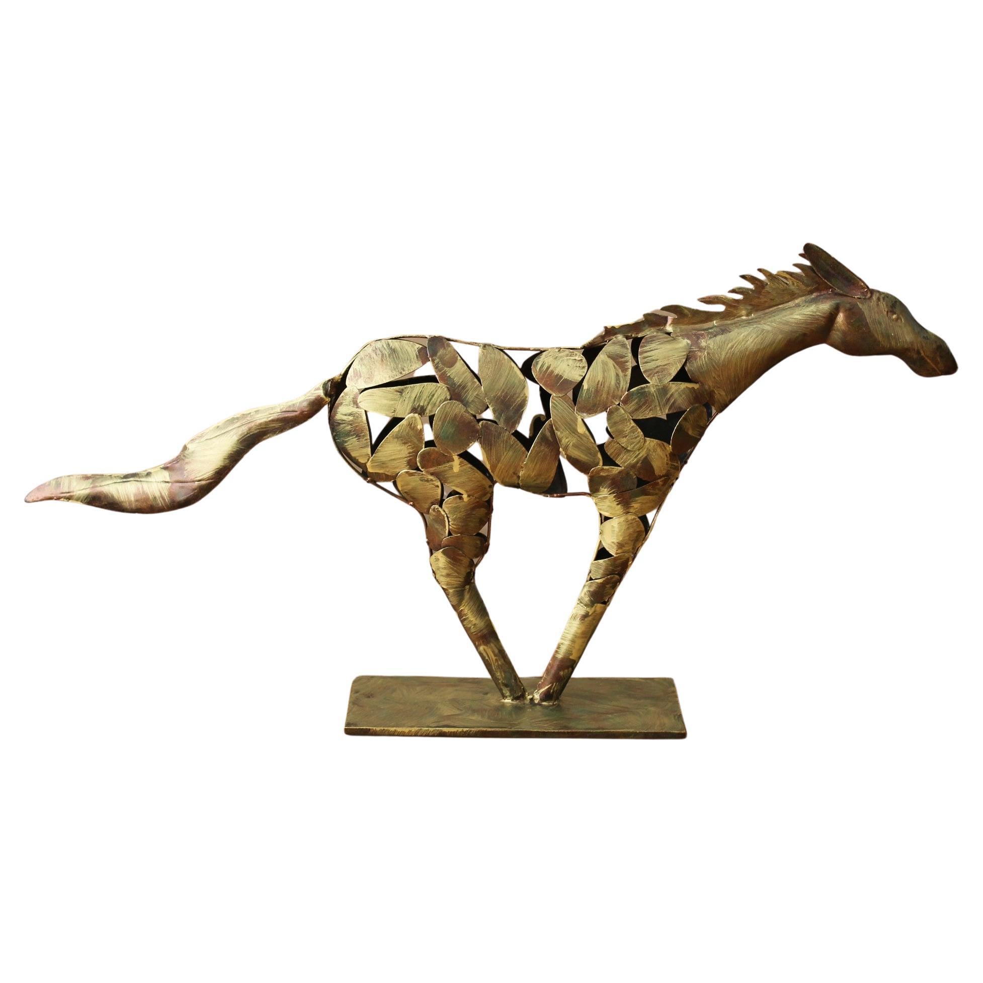 Sculpture brutaliste de cheval en cuivre polychromé direct ! Monumental 33" de large ! en vente