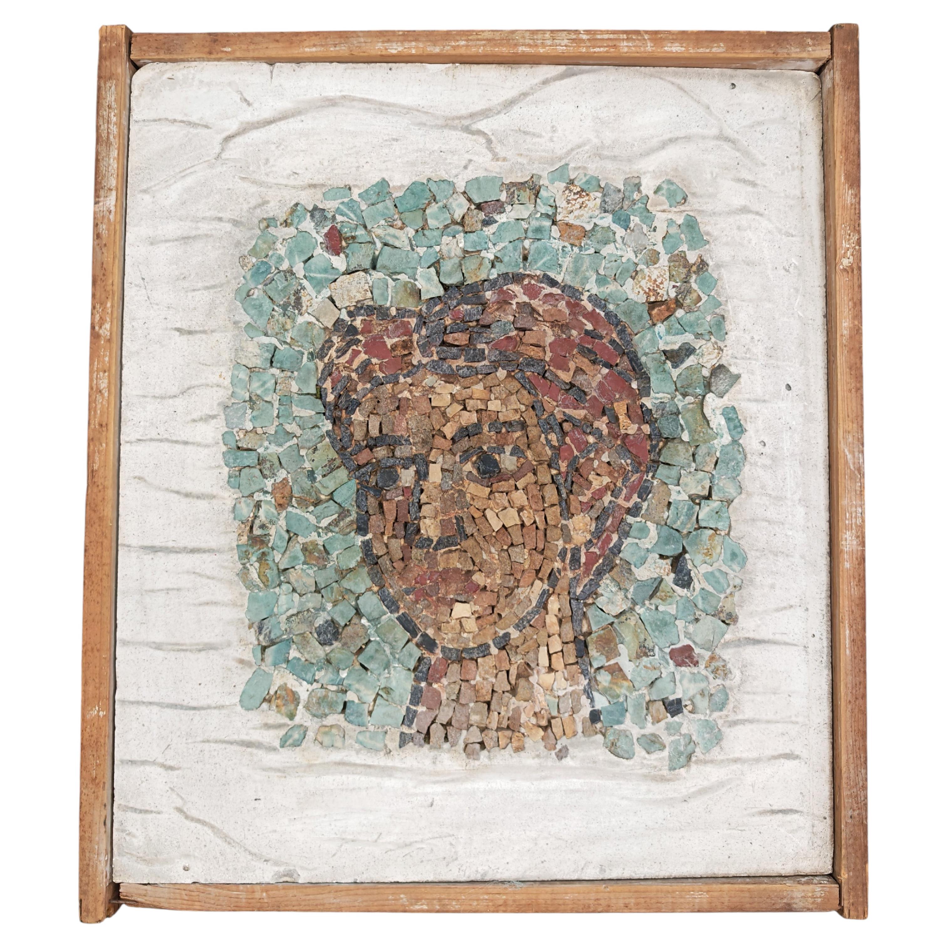Brutalist Portrait done in Mosaic, attr. to Yugoslav artist Ratomir Gligorijevic For Sale