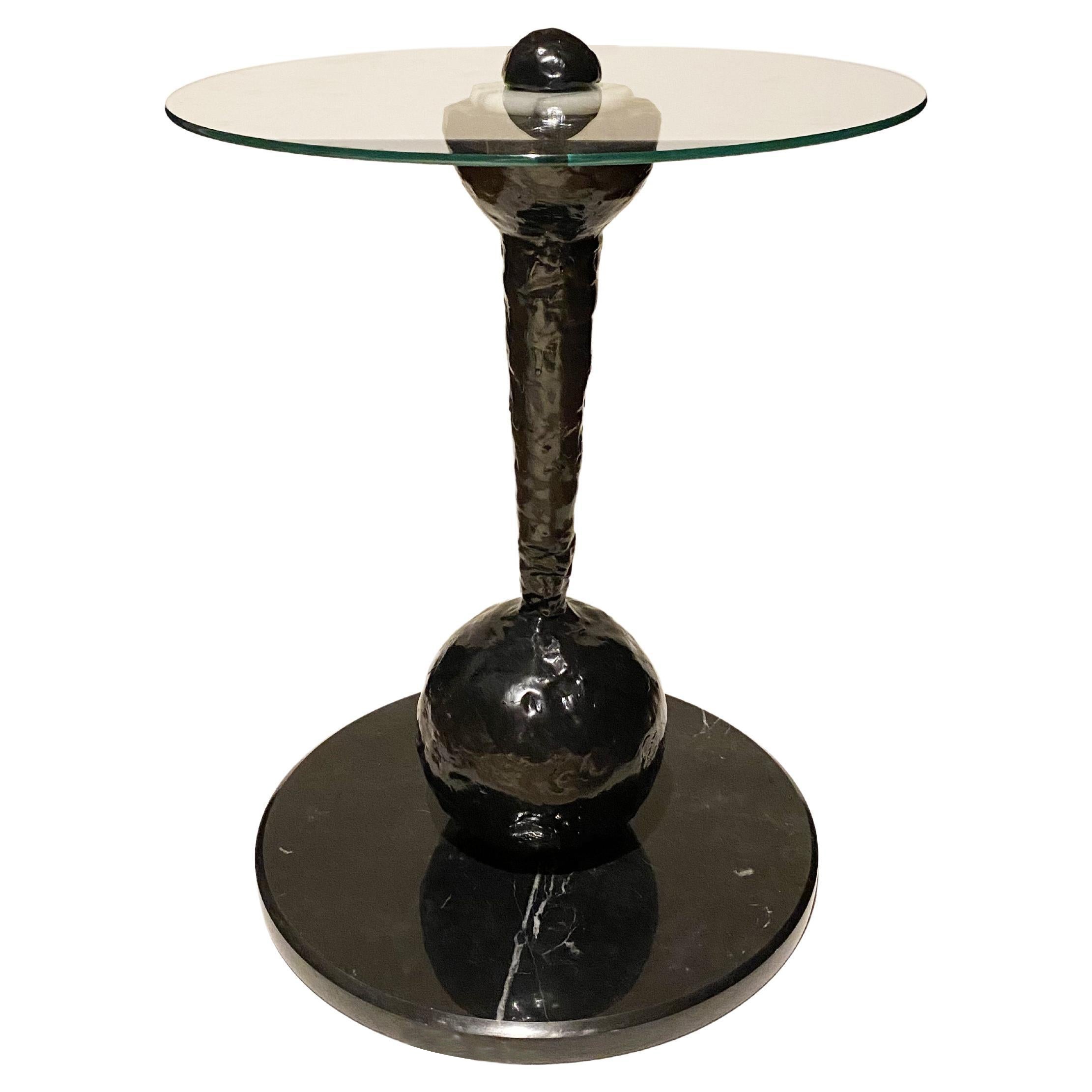 Mesa Auxiliar Postmoderna Brutalista de Jonathan Christian, Madera y Mármol, Francia