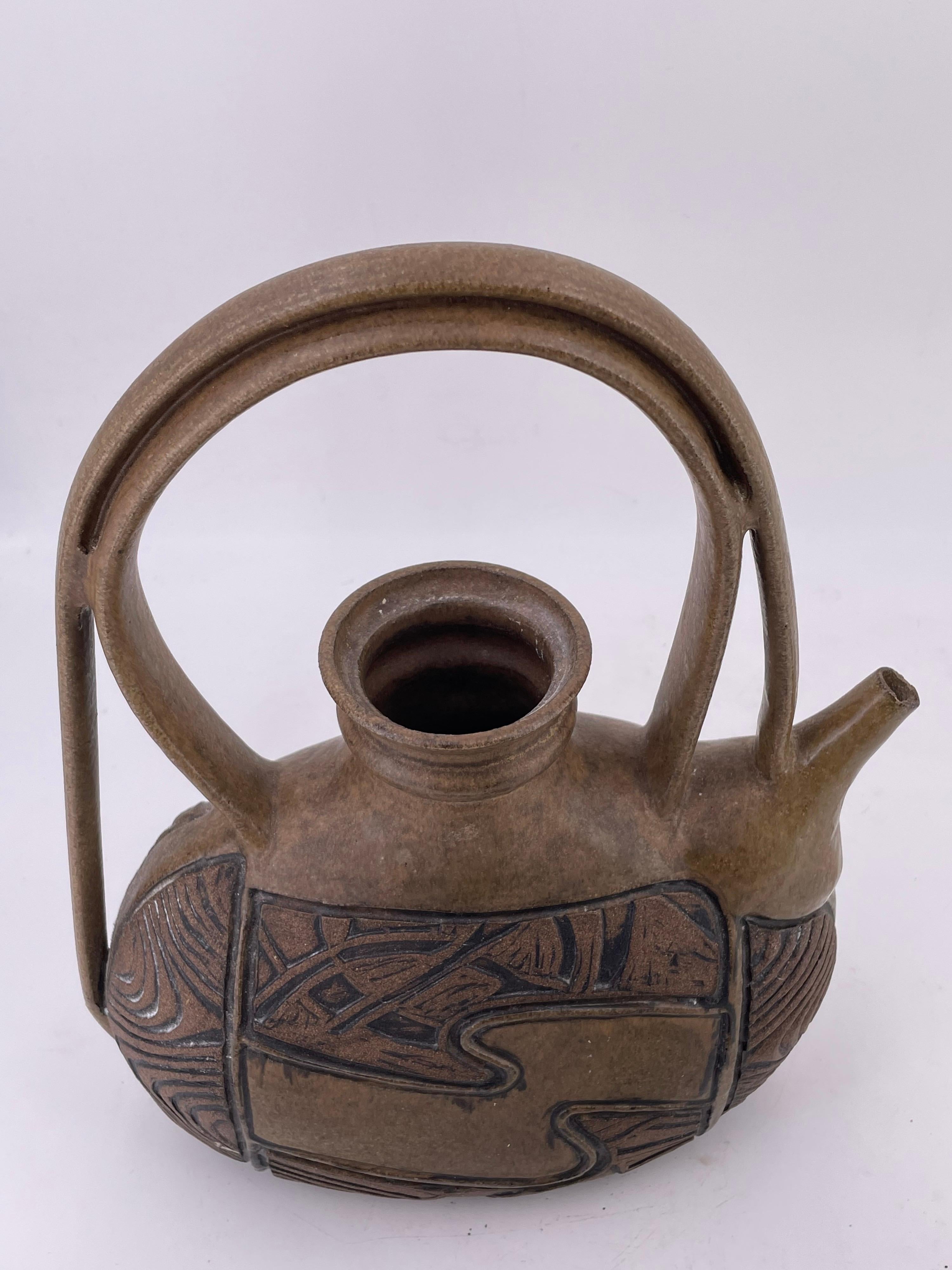 20th Century Brutalist Pottery Pitcher by California Artist Phil Barr