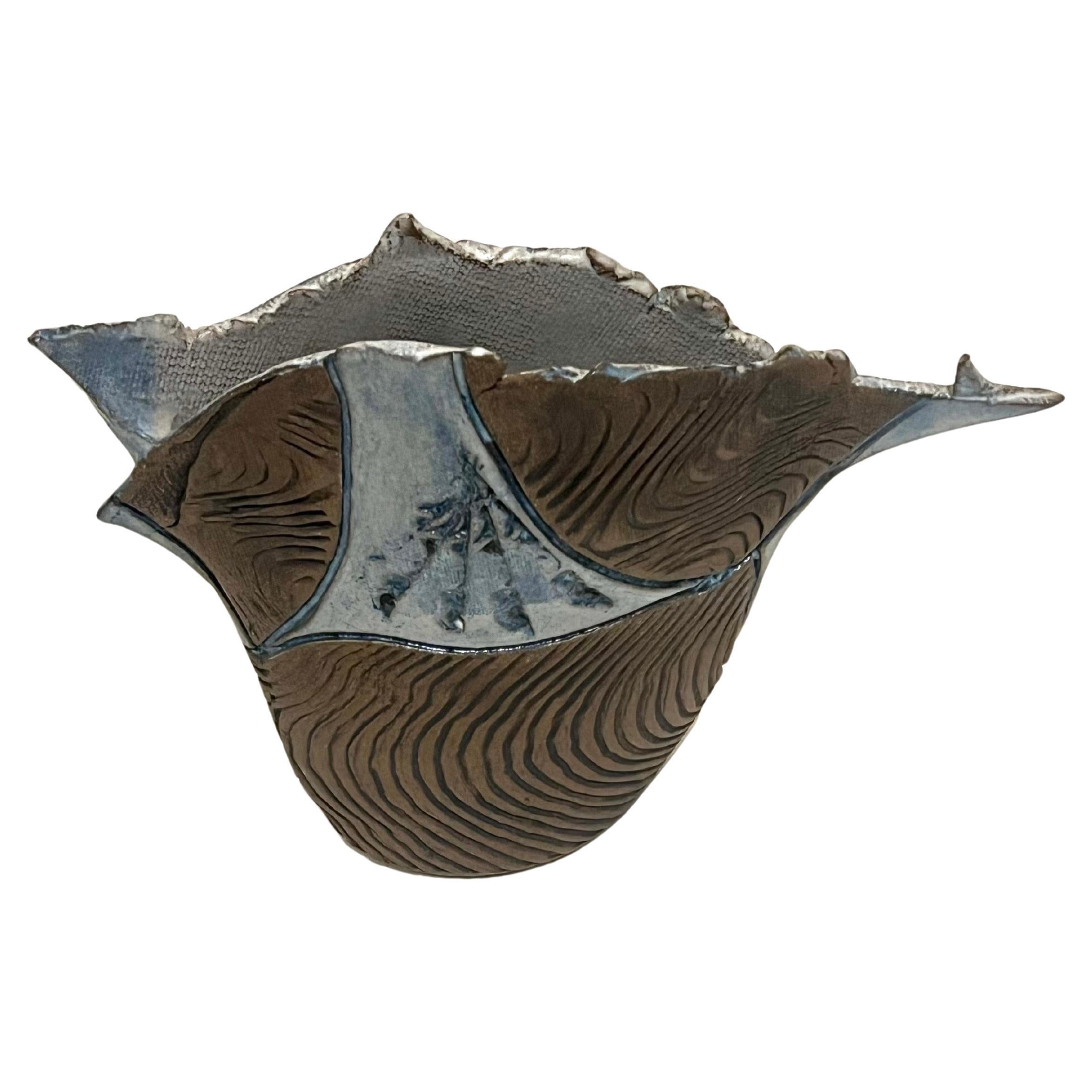 Américain Brutalist Pottery Vase by California Artist Barry Parr Signed & Dated en vente