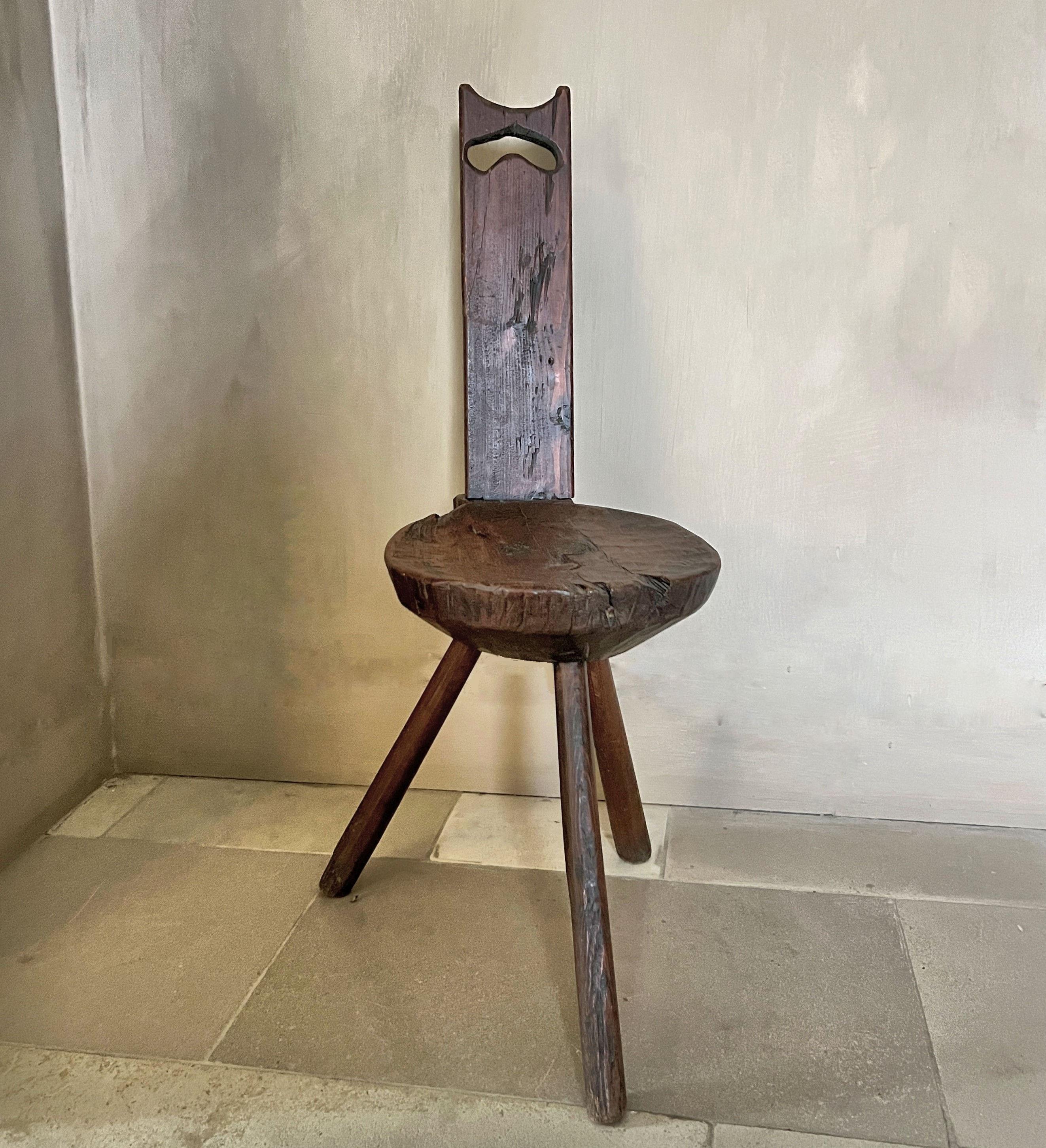 A mid 19th century Italian milking stool. So called as it resembles the lower stools used for milking cows. This particular type was used as a indoor stool with a higher seat and particular nicely proportioned. In a later period these stools were