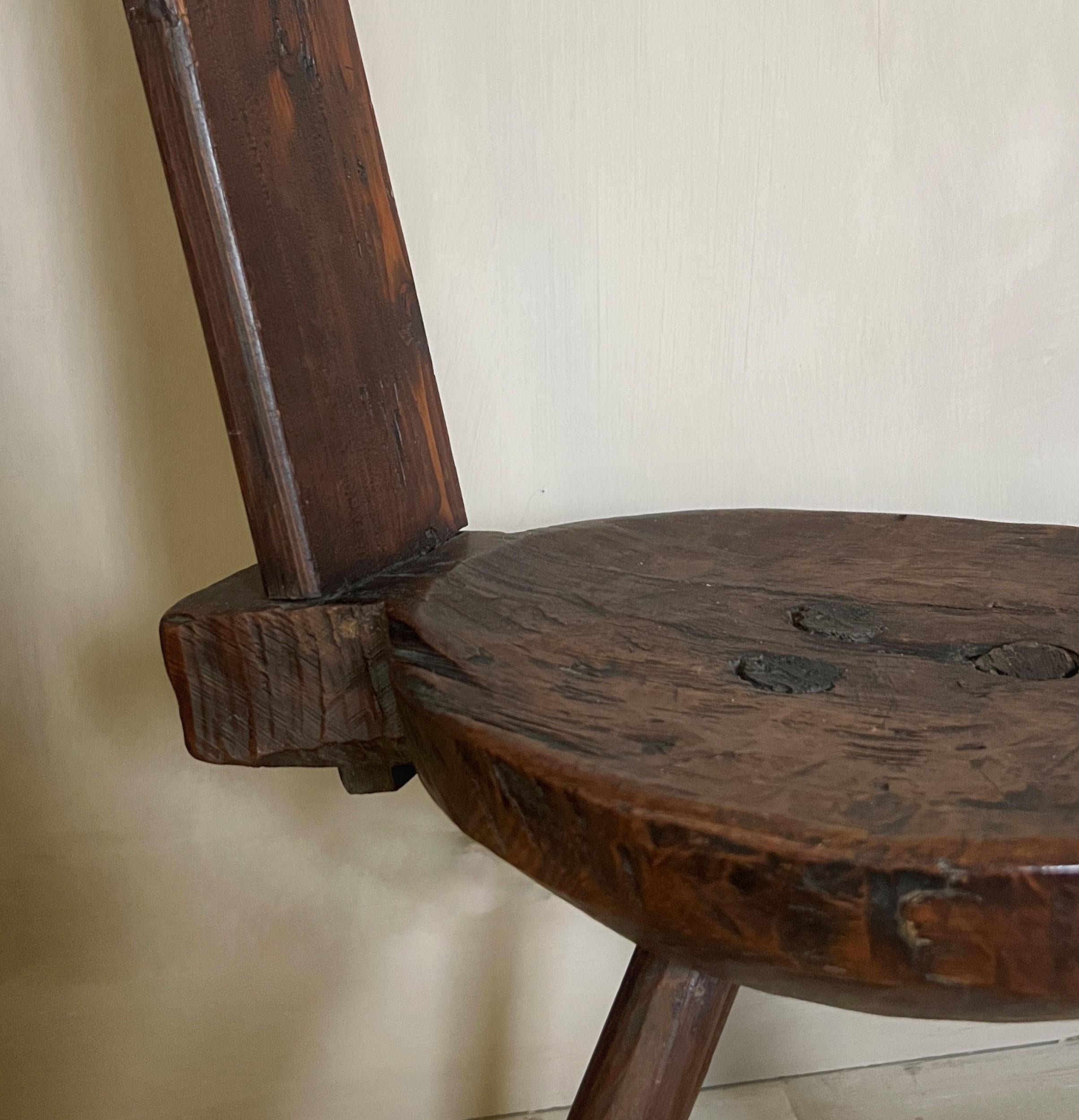 Pine Brutalist Primitive 19th century milking stool For Sale