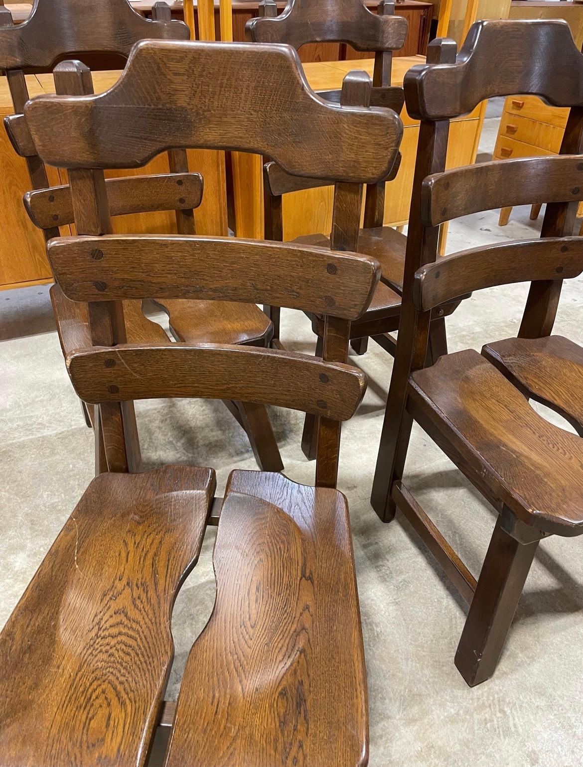 Brutalist Primitive Danish Oak Dining Scandinavian Chairs In Good Condition For Sale In Fort Lauderdale, FL