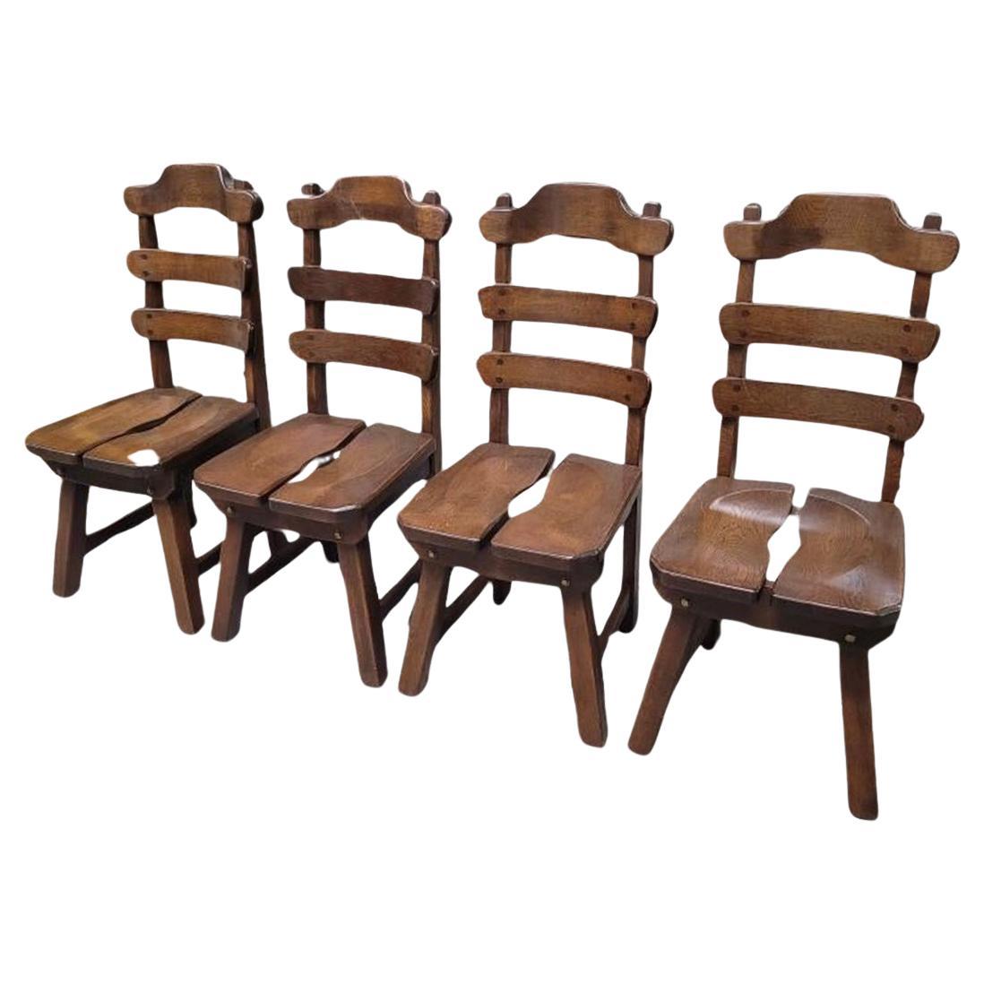 Brutalistische primitive dänische Eichenholz-Esszimmerstühle, skandinavische Stühle