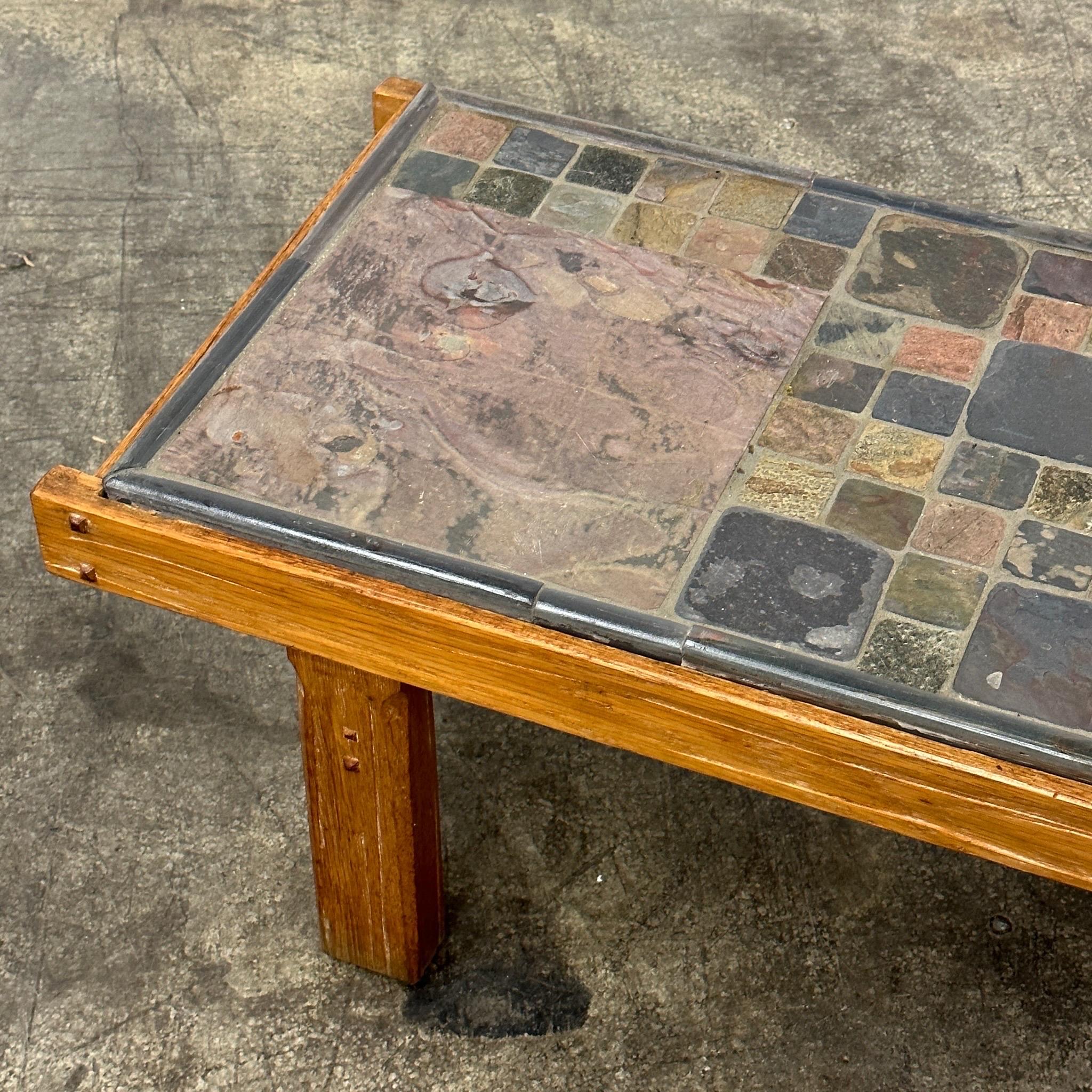 Unknown Brutalist Primitive Mosaic Stone Coffee Table For Sale