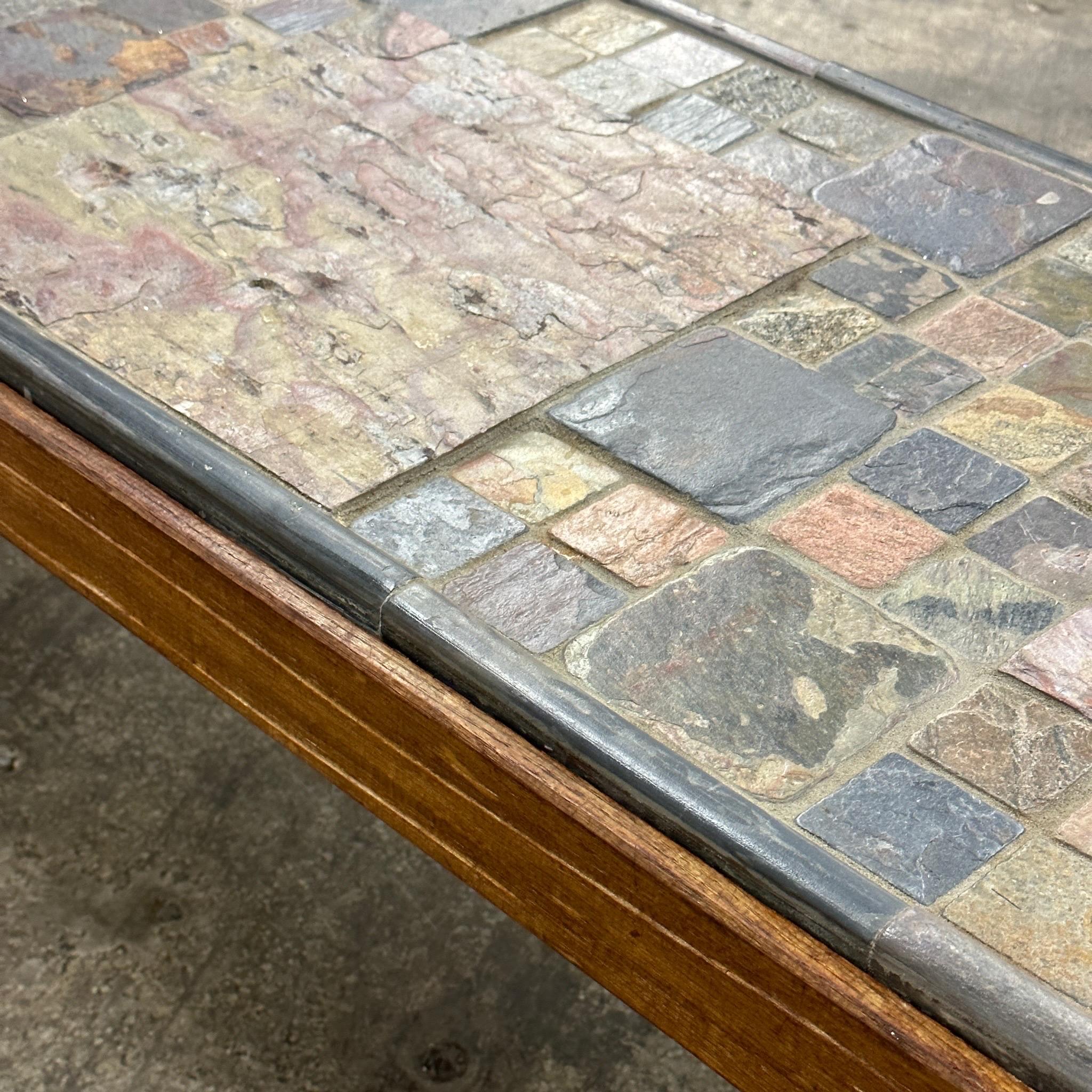 20th Century Brutalist Primitive Mosaic Stone Coffee Table For Sale