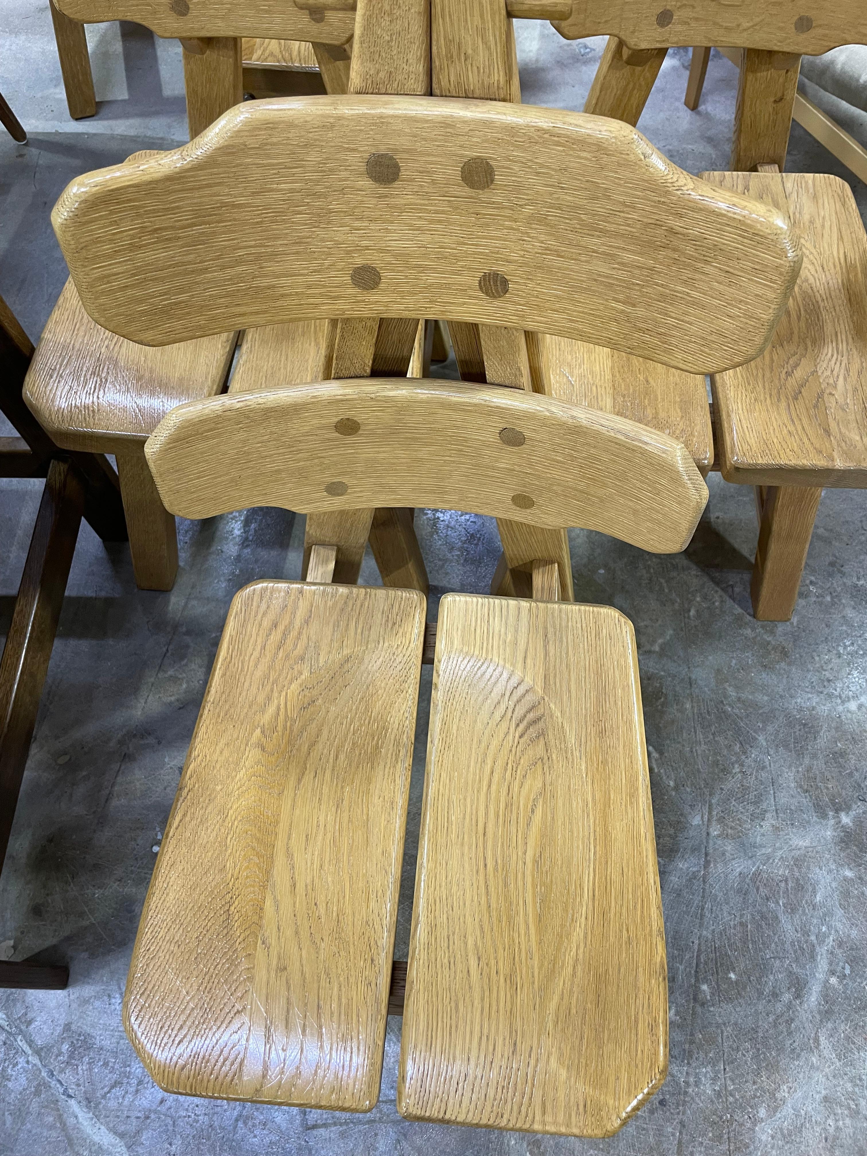 Brutalist Primitive Spanish Oak Rustic Dining Chairs For Sale 7