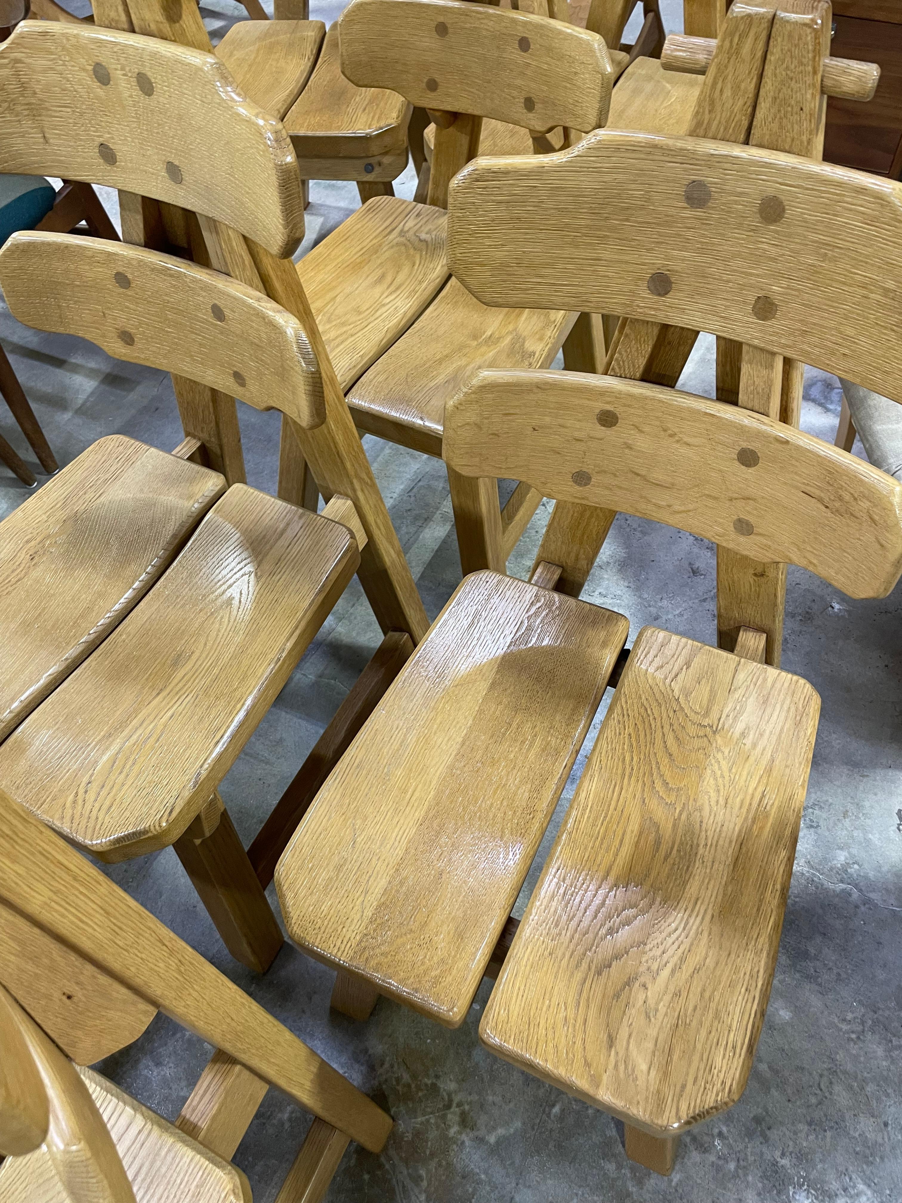 Brutalist Primitive Spanish Oak Rustic Dining Chairs For Sale 8