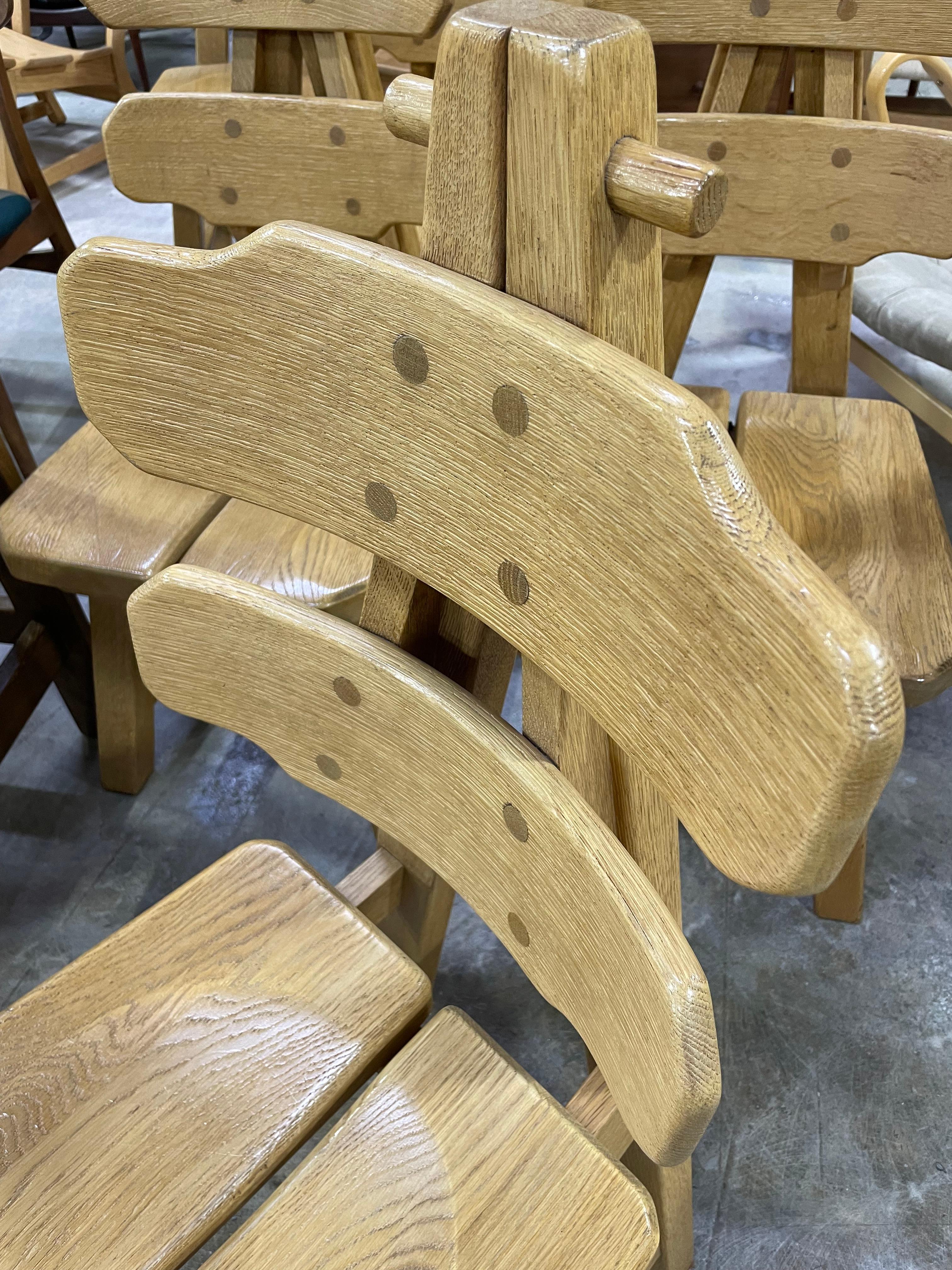 Late 20th Century Brutalist Primitive Spanish Oak Rustic Dining Chairs For Sale
