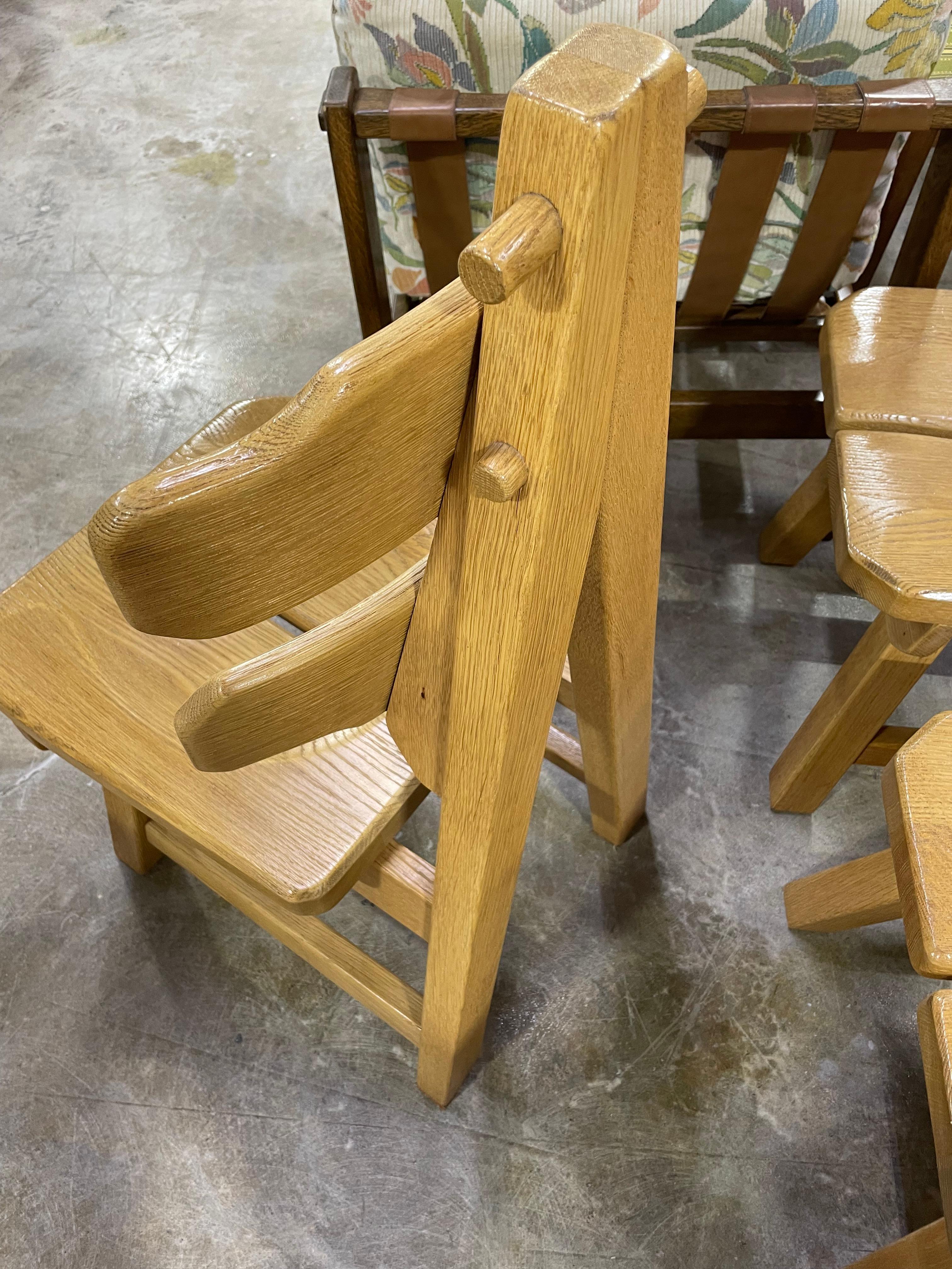 Brutalist Primitive Spanish Oak Rustic Dining Chairs For Sale 1
