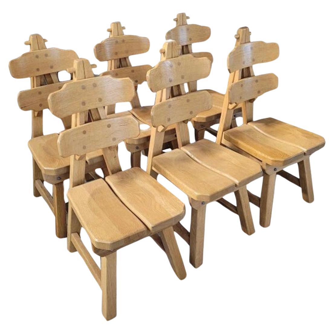 Brutalist Primitive Spanish Oak Rustic Dining Chairs