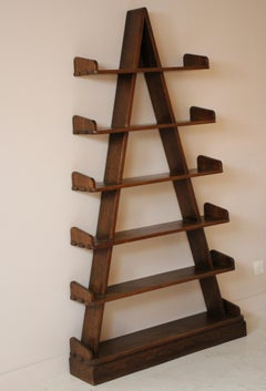 Brutalist Pyramid Oak Bookcase, Dutch, 1970s