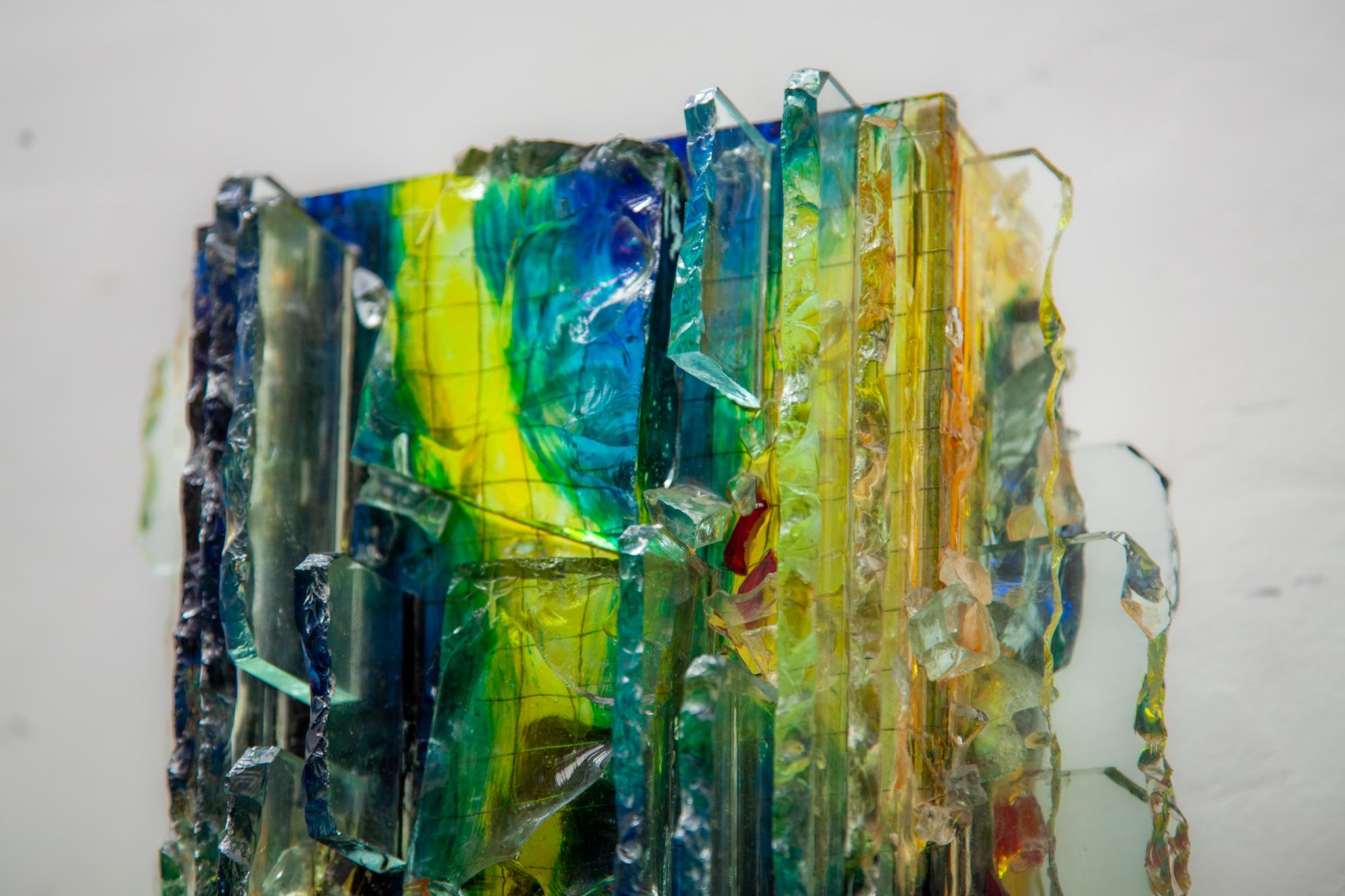 Lámpara Brutalista Raak de W. van Oyen, 1960 Vidrio artístico, verde y azul en venta 3