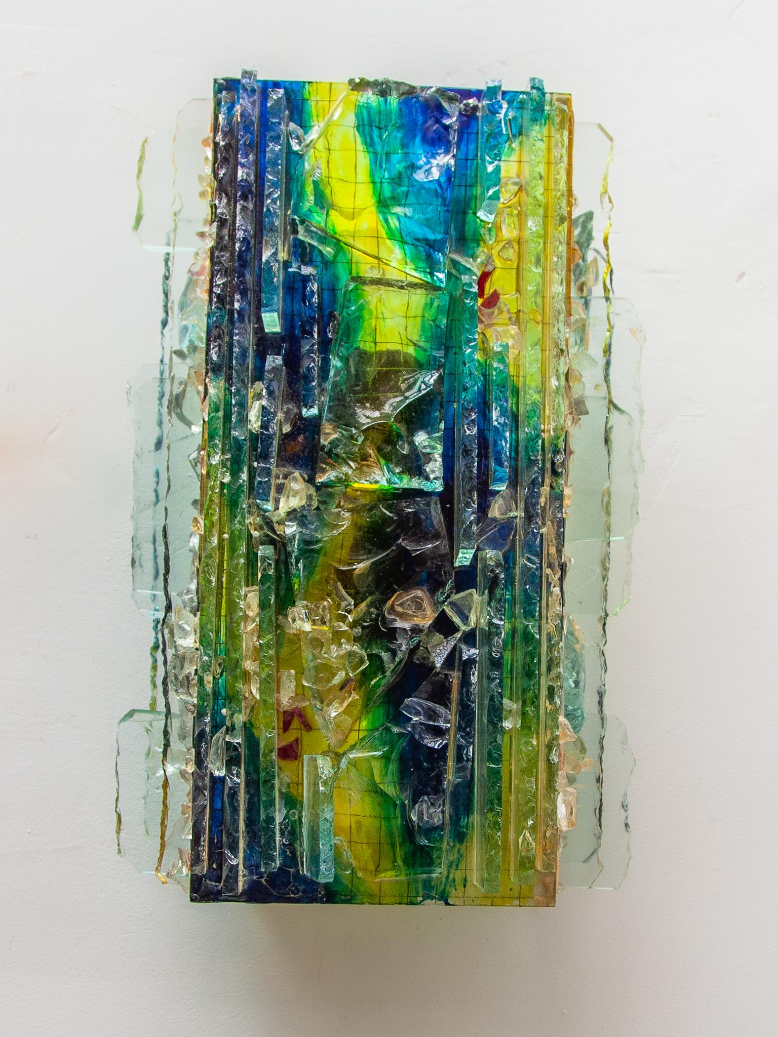 Lámpara Brutalista Raak de W. van Oyen, 1960 Vidrio artístico, verde y azul en venta 4