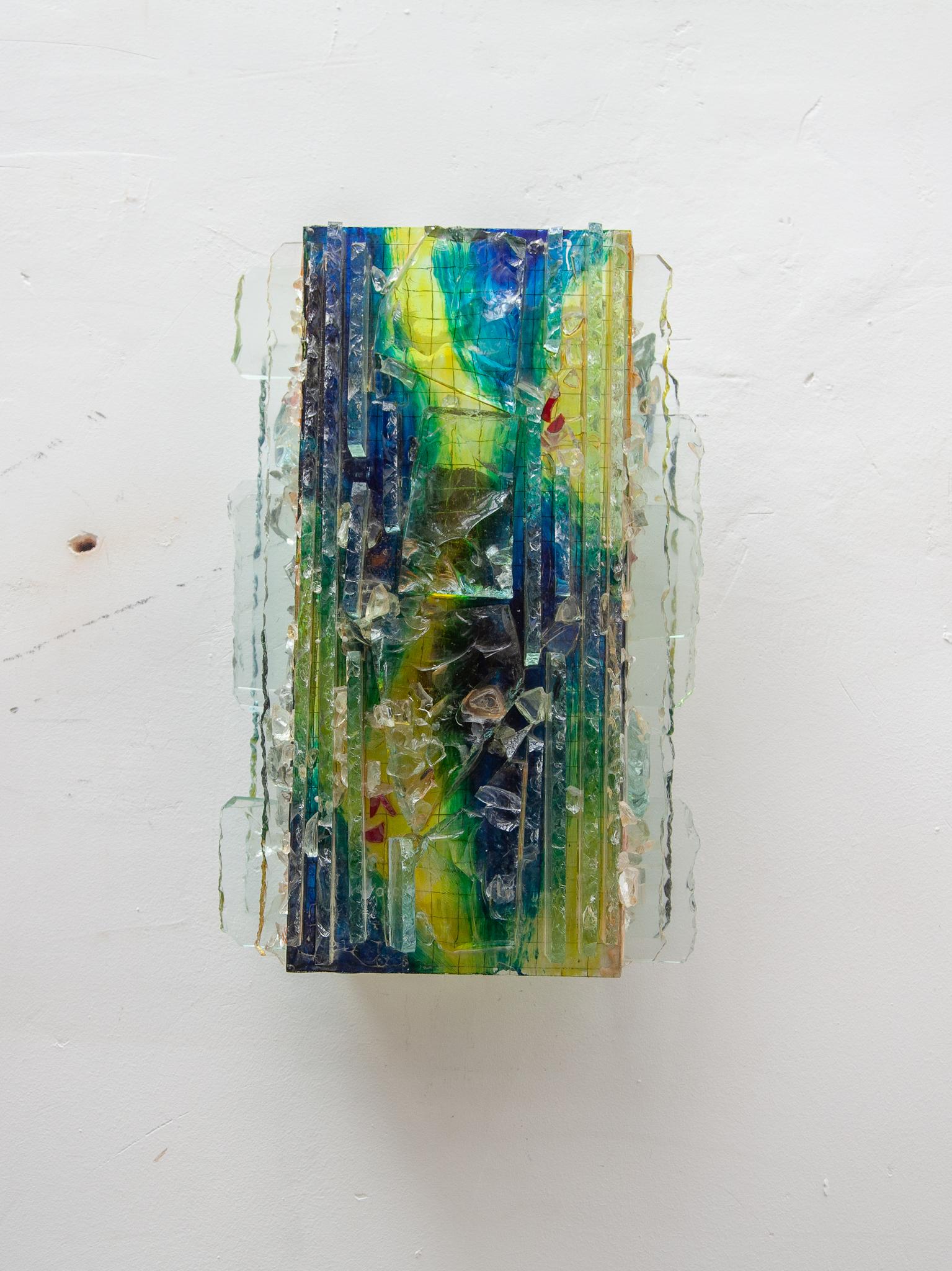 Lámpara Brutalista Raak de W. van Oyen, 1960 Vidrio artístico, verde y azul Moderno de mediados de siglo en venta