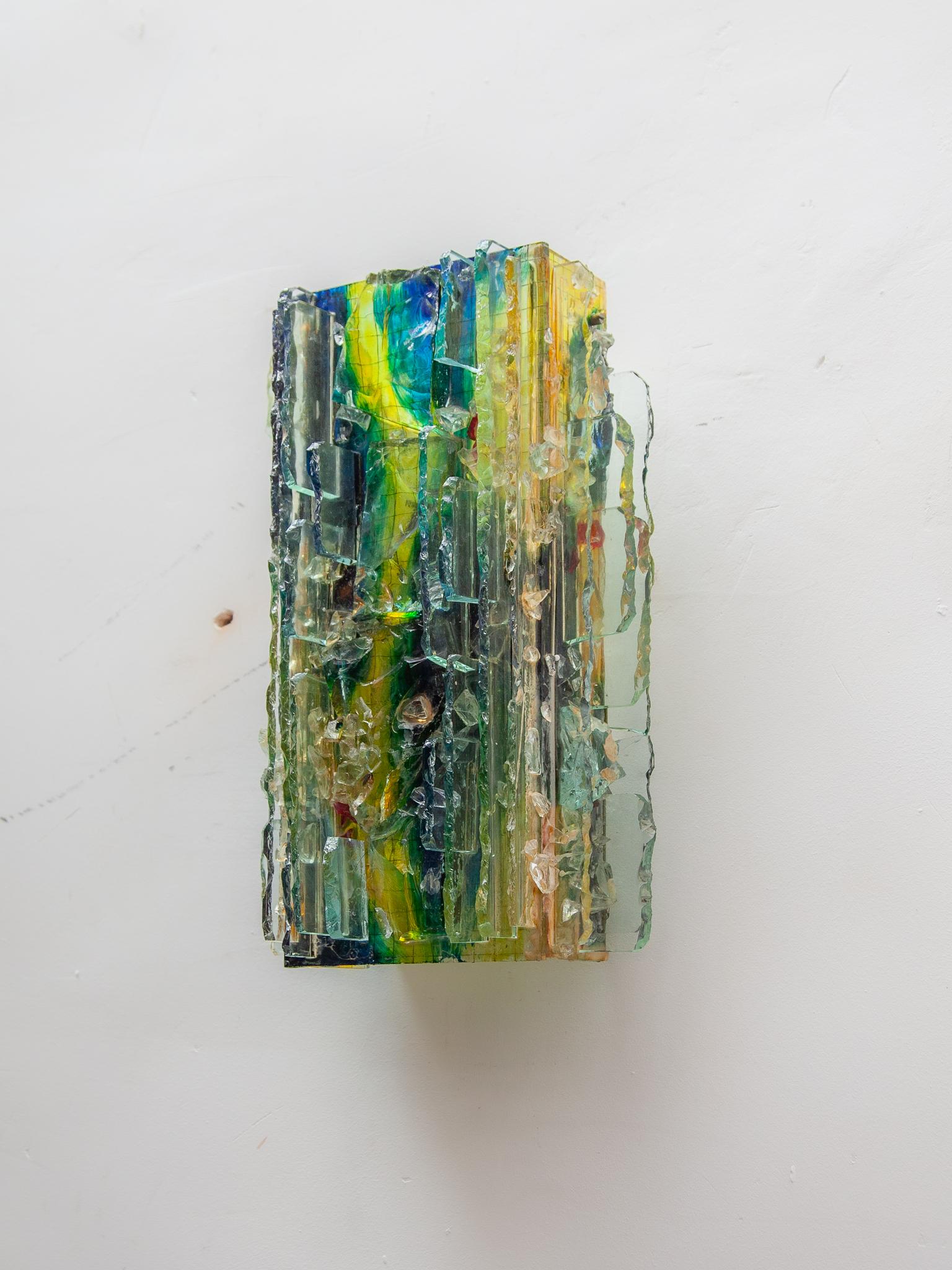 Lámpara Brutalista Raak de W. van Oyen, 1960 Vidrio artístico, verde y azul Hecho a mano en venta