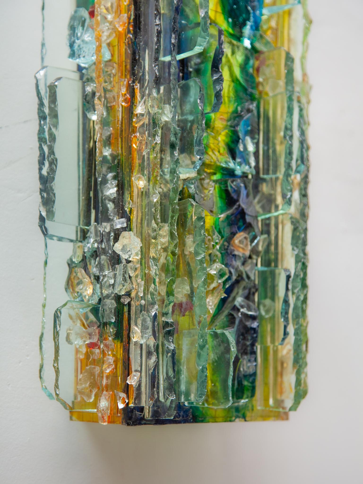 Lámpara Brutalista Raak de W. van Oyen, 1960 Vidrio artístico, verde y azul en venta 1