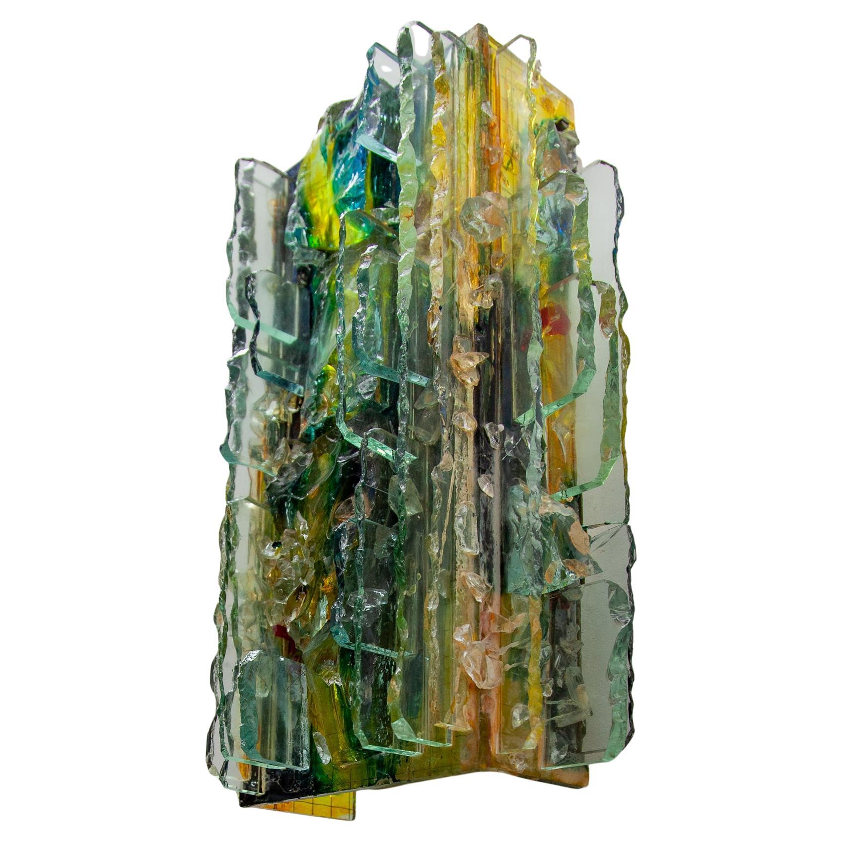 Lámpara Brutalista Raak de W. van Oyen, 1960 Vidrio artístico, verde y azul en venta