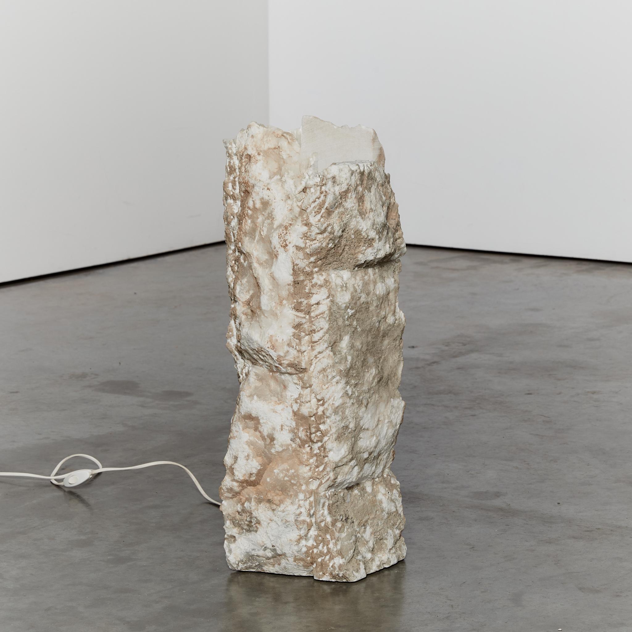Brutalist raw edge alabaster statement column table lamp 4