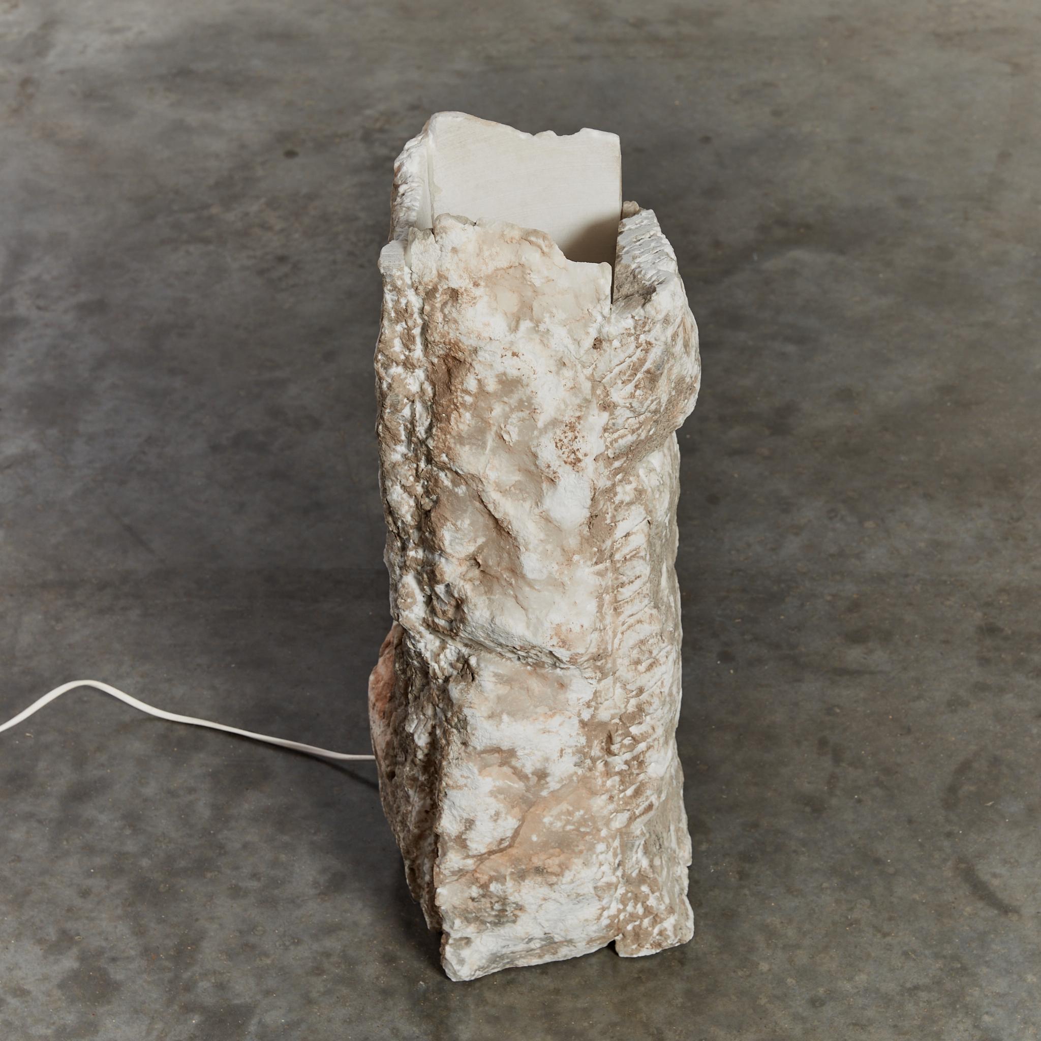 Brutalist raw edge alabaster statement column table lamp 7