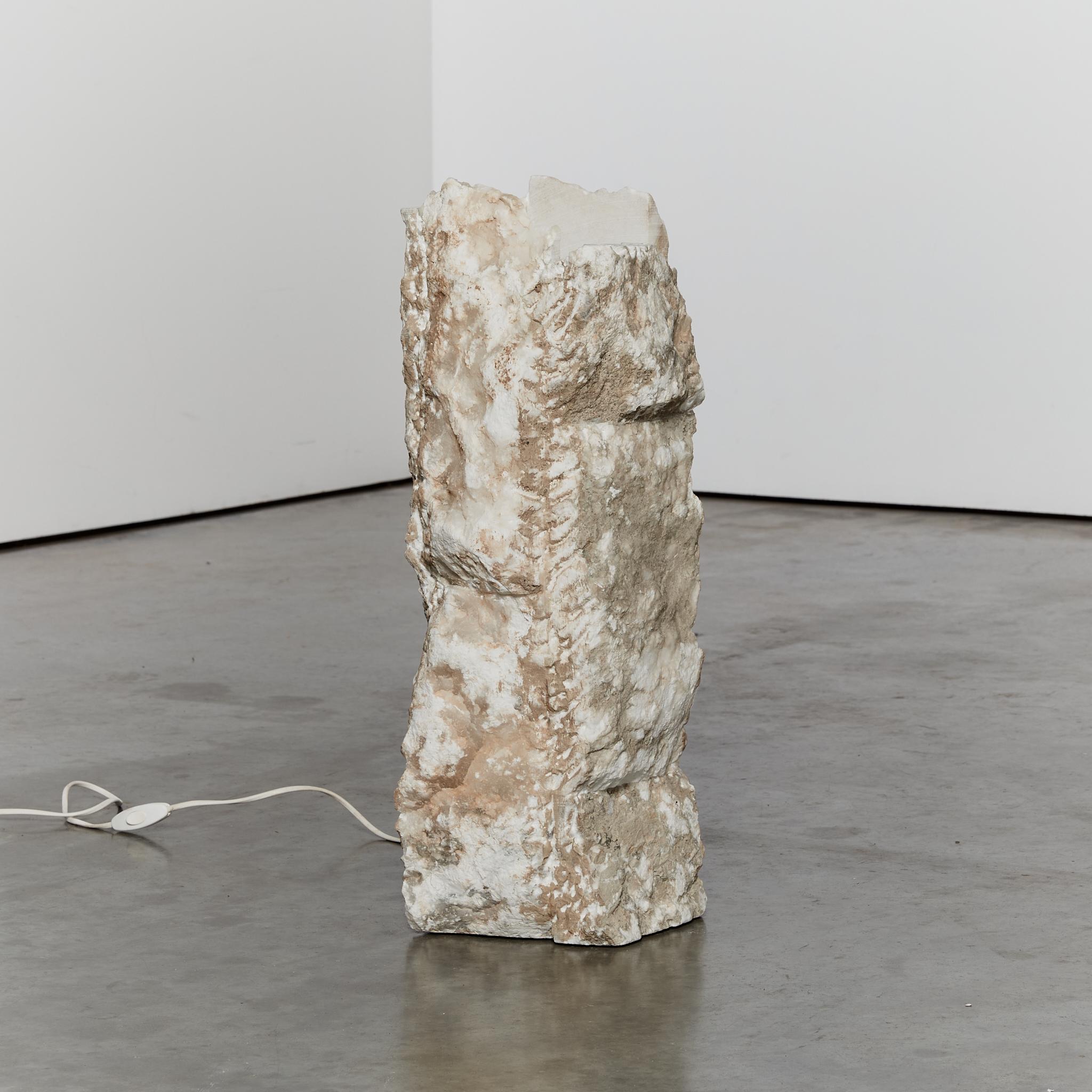 Brutalist raw edge alabaster statement column table lamp 8
