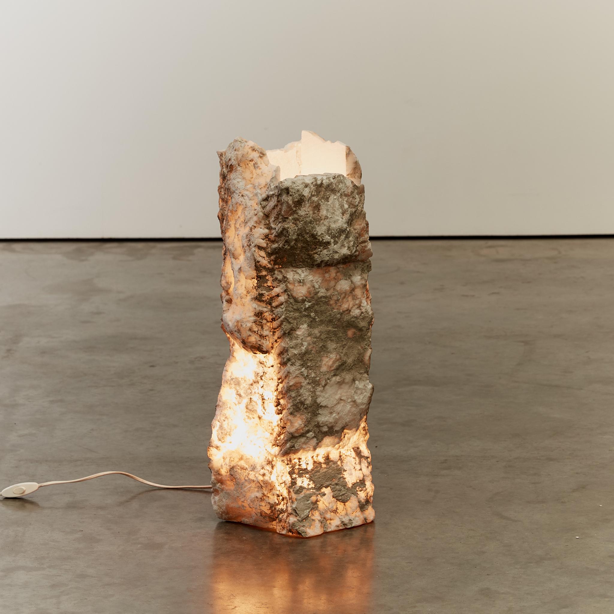 Late 20th Century Brutalist raw edge alabaster statement column table lamp