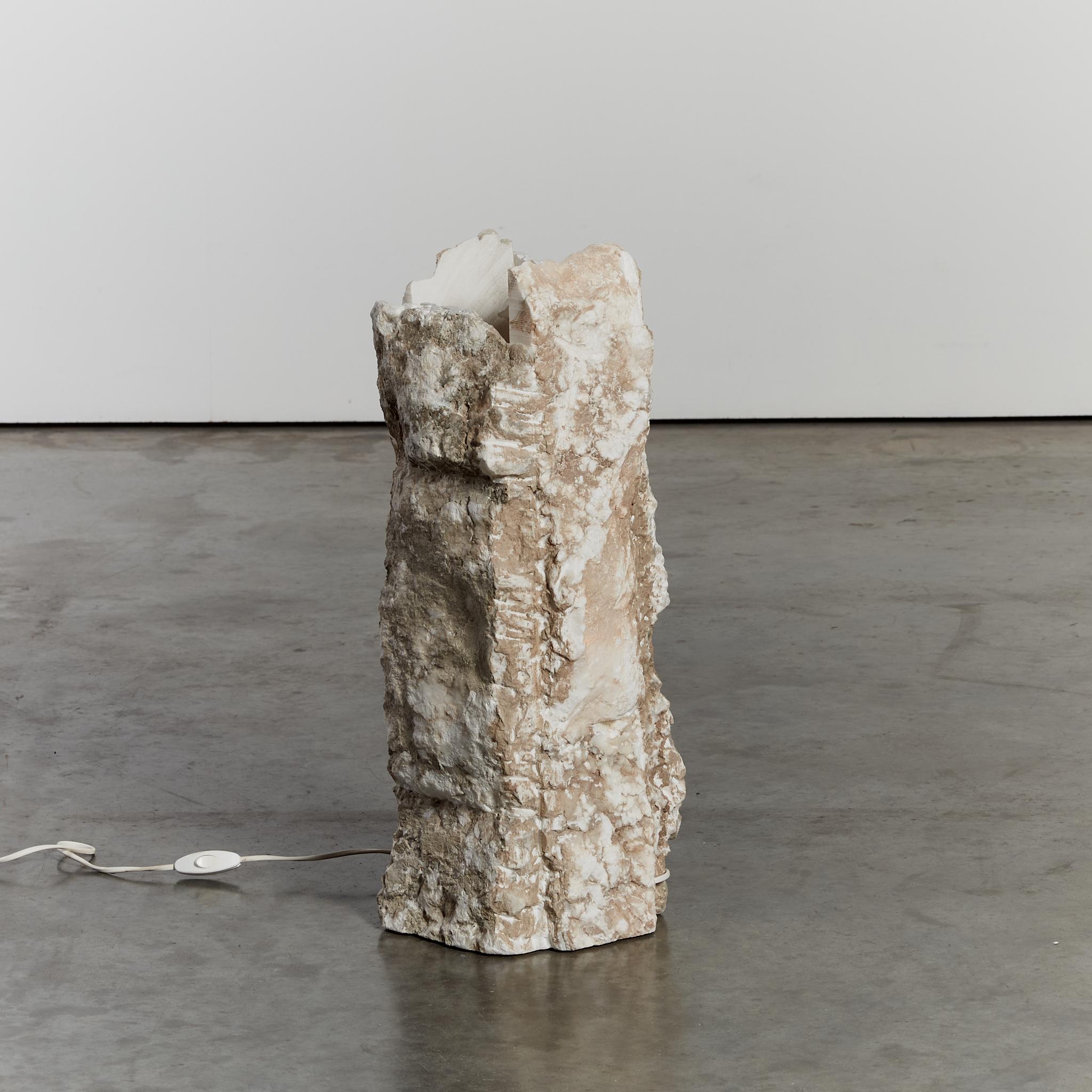 Brutalist raw edge alabaster statement column table lamp 1
