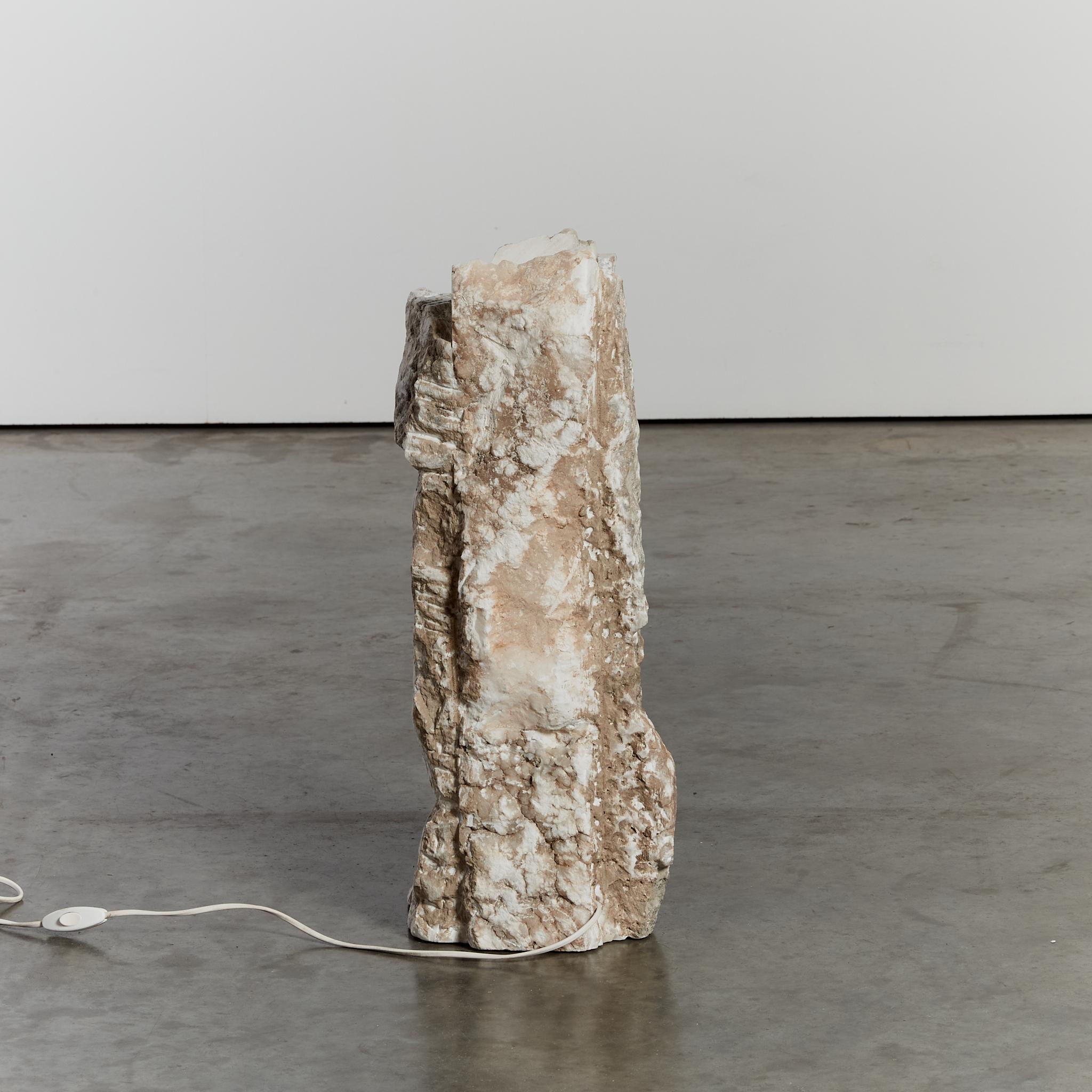 Brutalist raw edge alabaster statement column table lamp 2