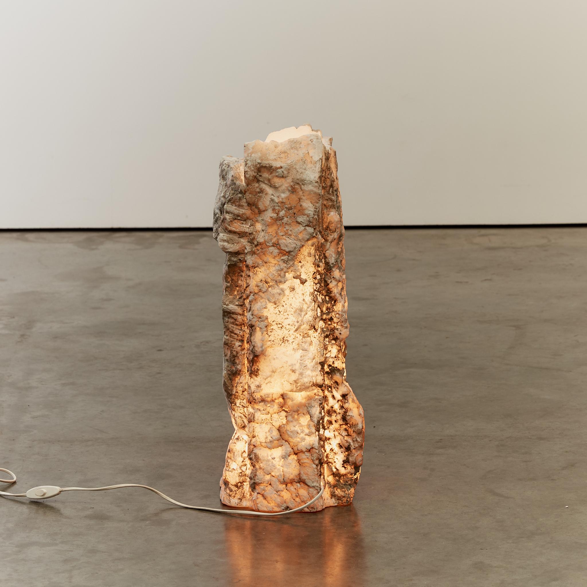 Brutalist raw edge alabaster statement column table lamp 3
