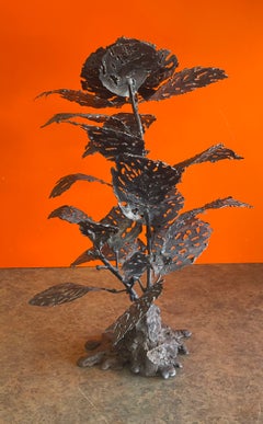 Brutalist Raw Metal Torch Cut Flower Sculpture by Dan Jordan