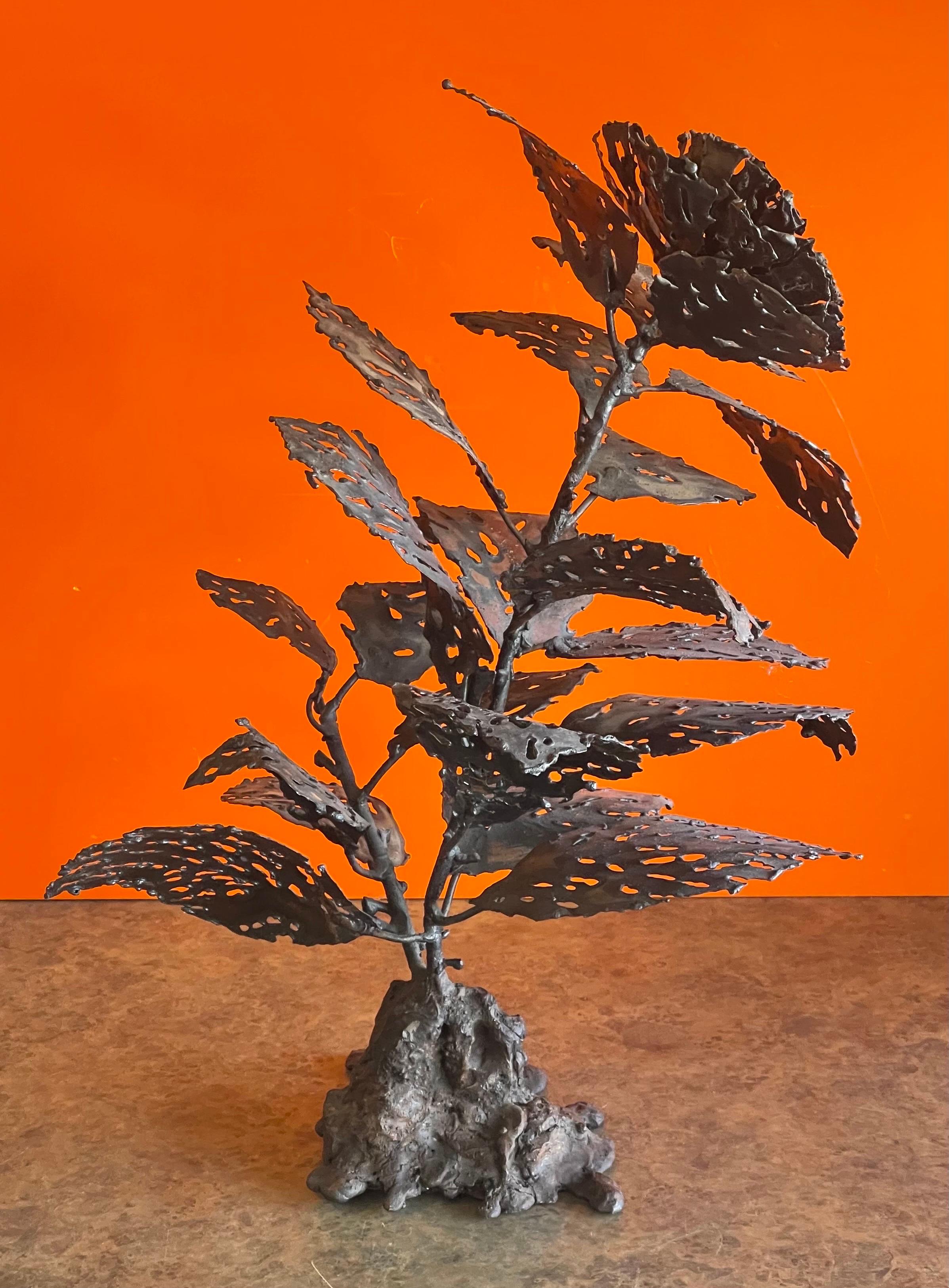 American Brutalist Raw Metal Torch Cut Flower Sculpture by Dan Jordan For Sale