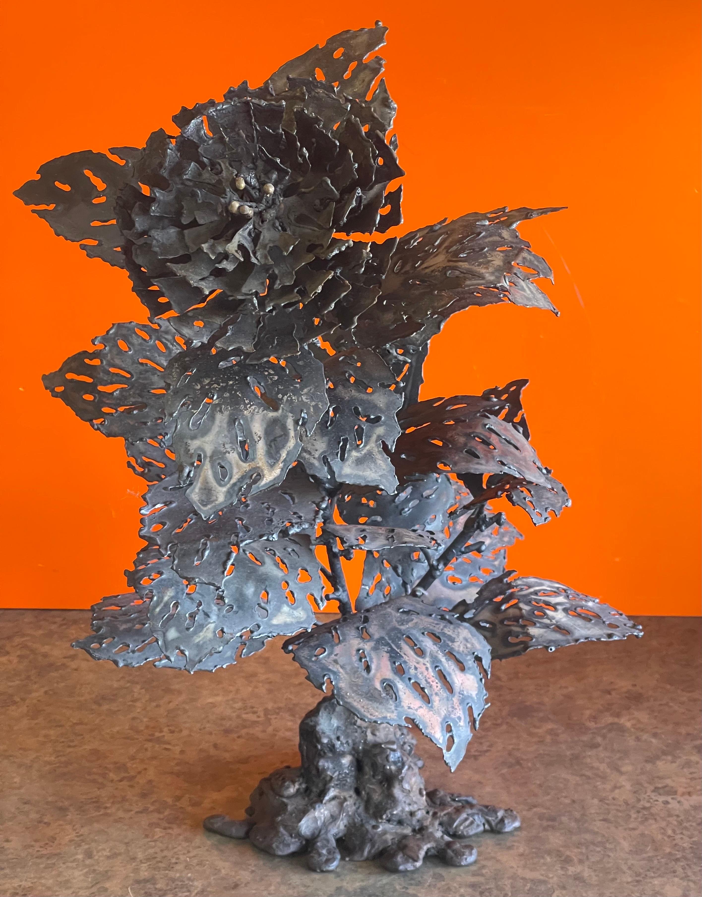 20th Century Brutalist Raw Metal Torch Cut Flower Sculpture by Dan Jordan For Sale