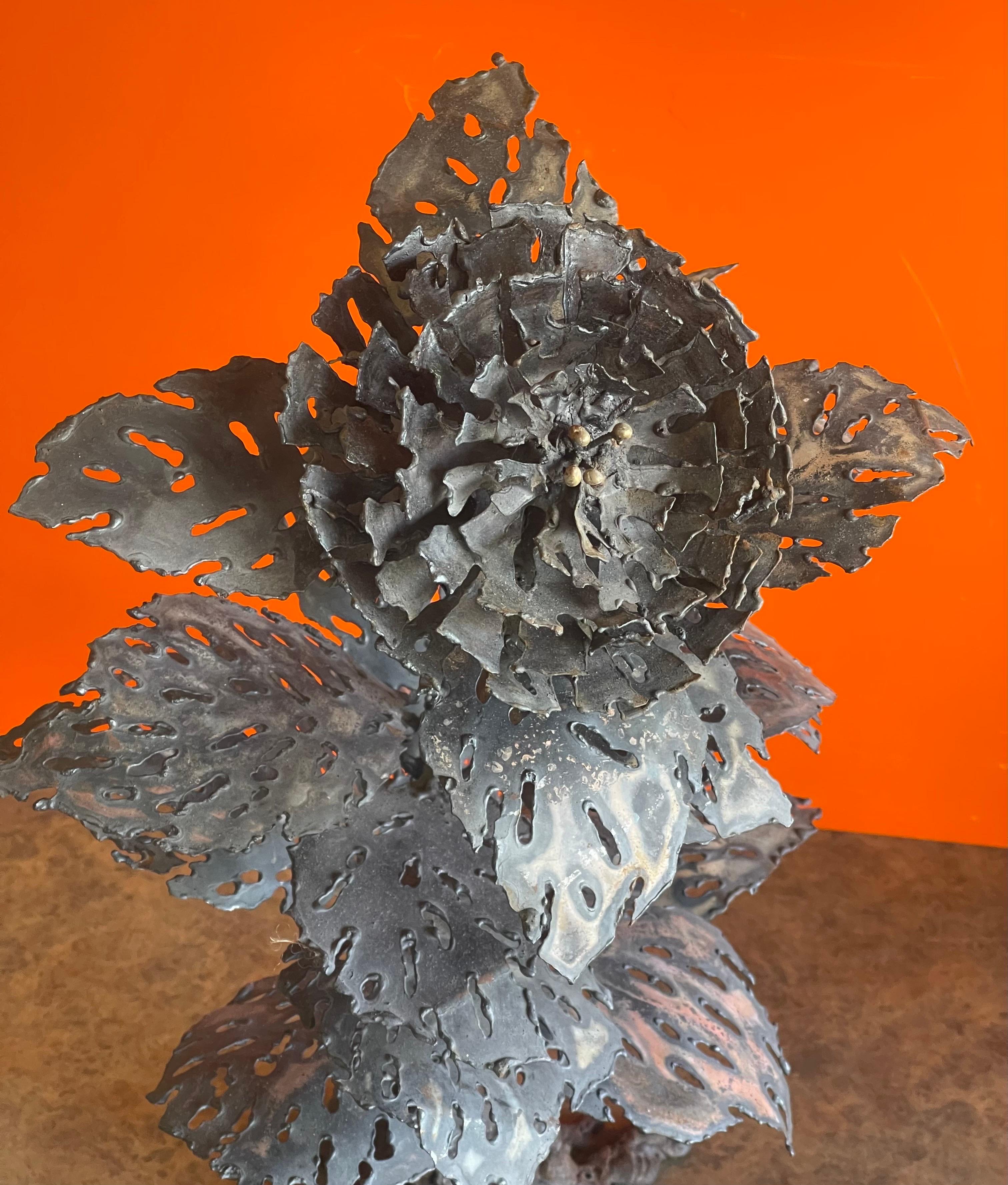 Brutalist Raw Metal Torch Cut Flower Sculpture by Dan Jordan For Sale 1