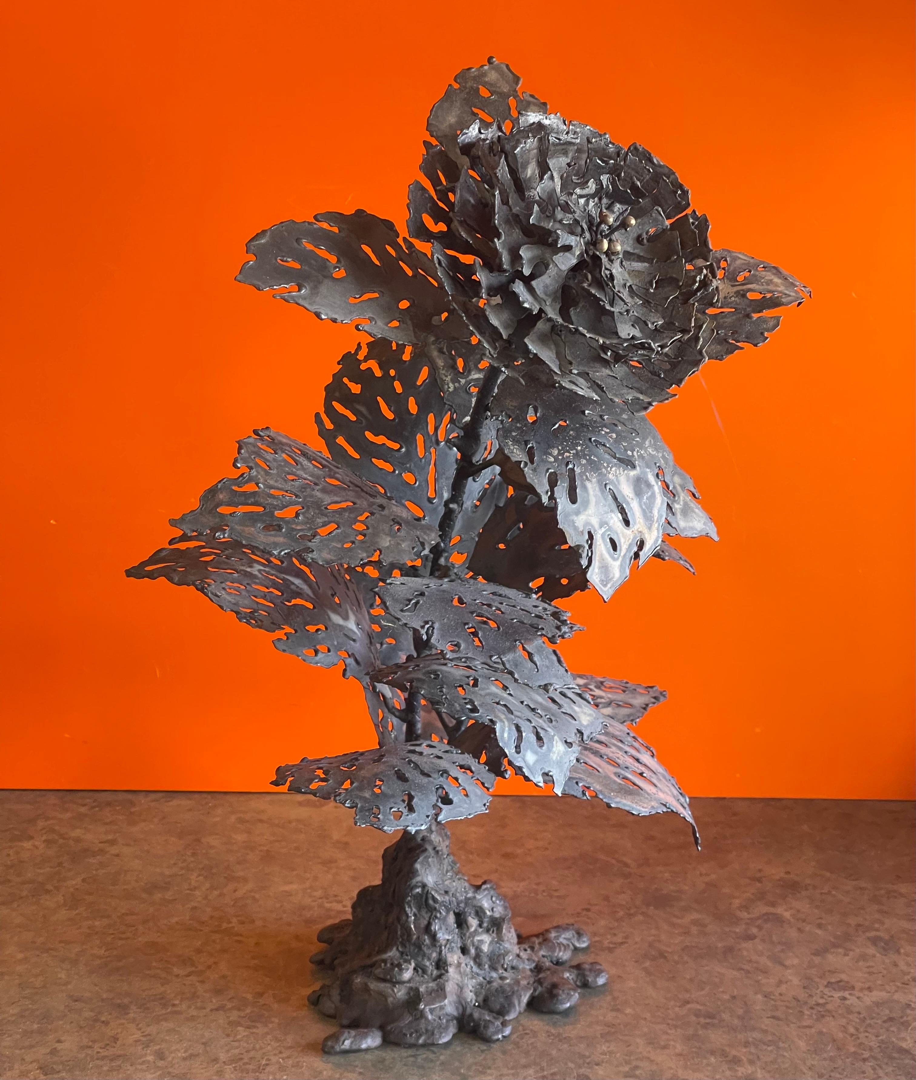 Brutalist Raw Metal Torch Cut Flower Sculpture by Dan Jordan For Sale 4